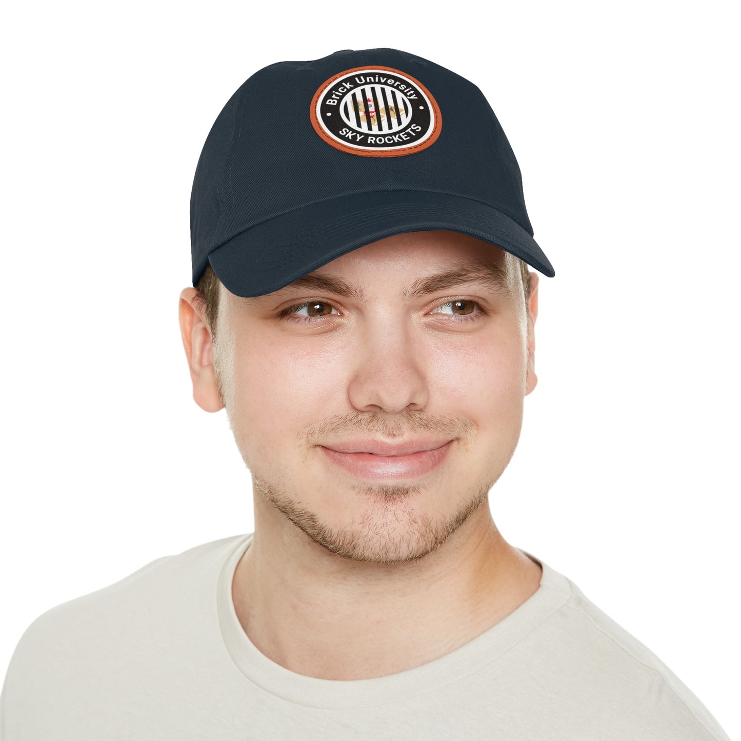 Brick University (Black Design Behind Bars) - Hat with Leather Patch (Round)