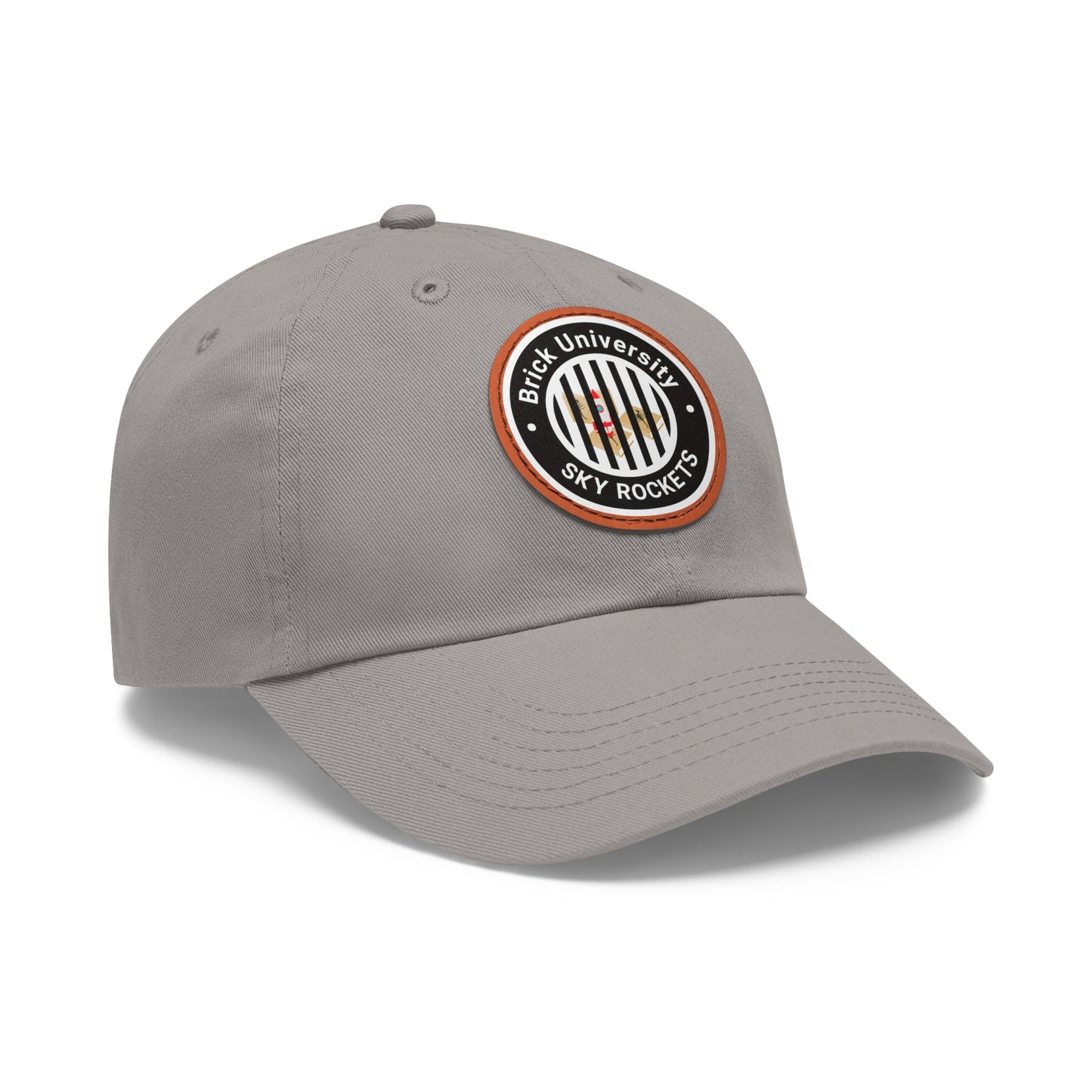 Brick University (Black Design Behind Bars) - Hat with Leather Patch (Round)