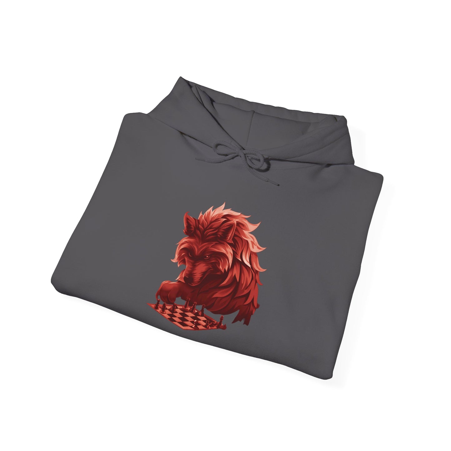 Wolf Playing Chess (Red Team) - Unisex Heavy Blend™ Hooded Sweatshirt