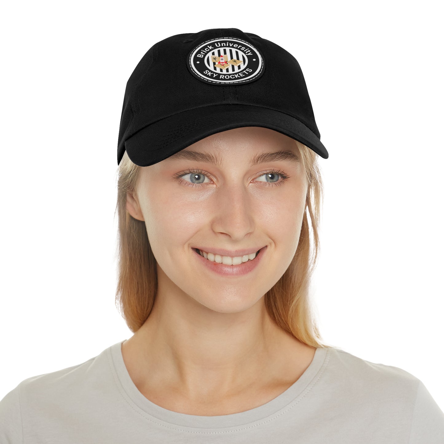 Brick University (Black Design) - Hat with Leather Patch (Round)