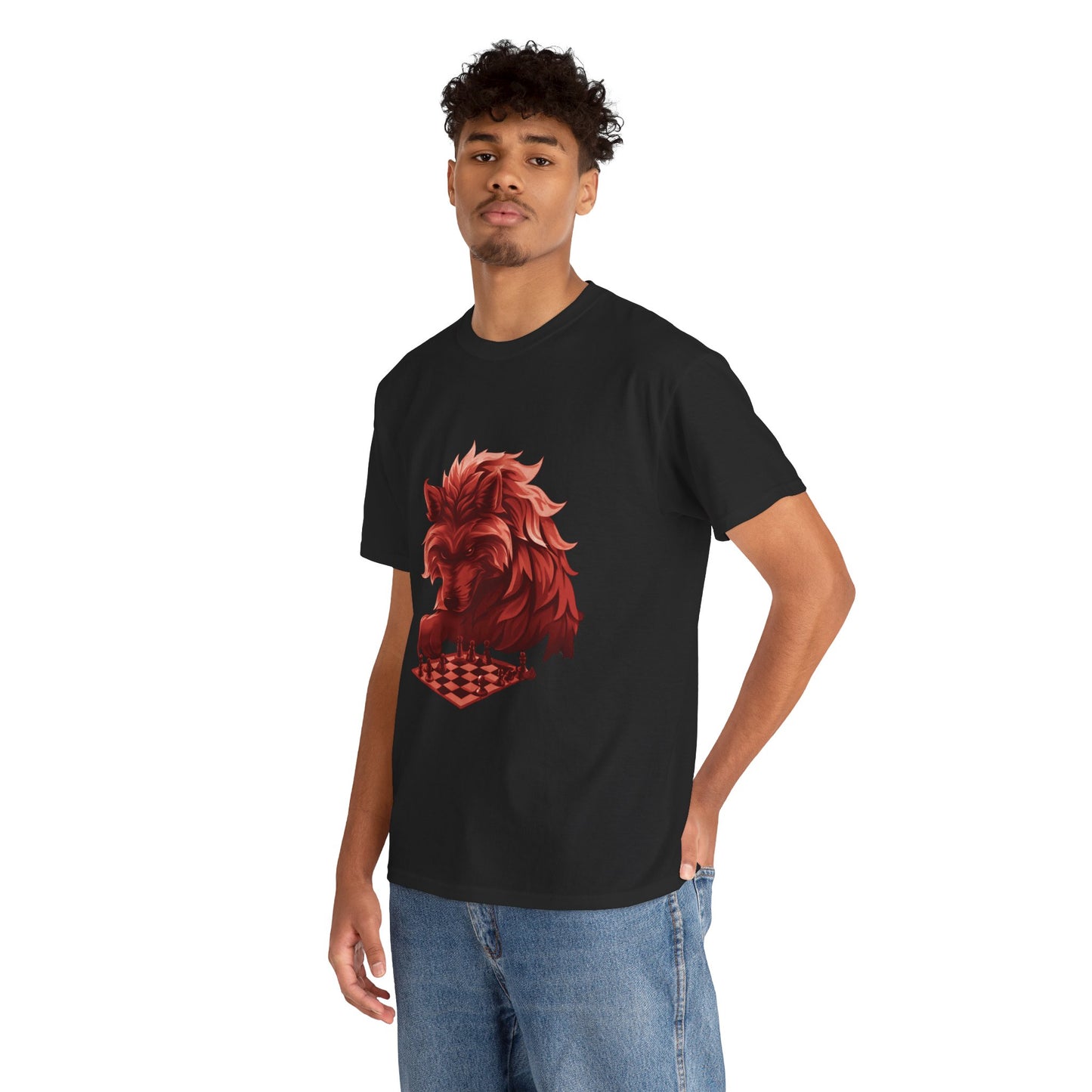 Wolf Playing Chess (Red Team) - Unisex Heavy Cotton Tee