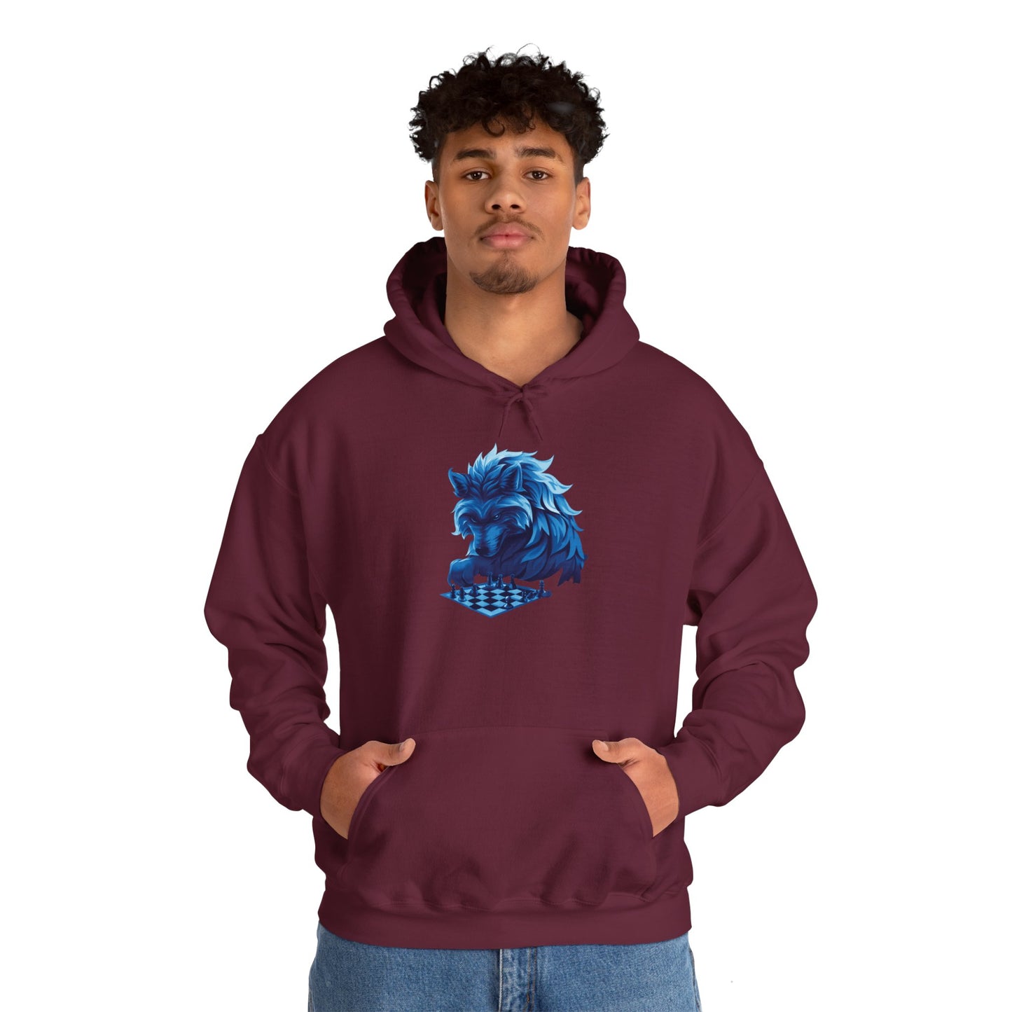 Wolf Playing Chess (Blue Team) - Unisex Heavy Blend™ Hooded Sweatshirt
