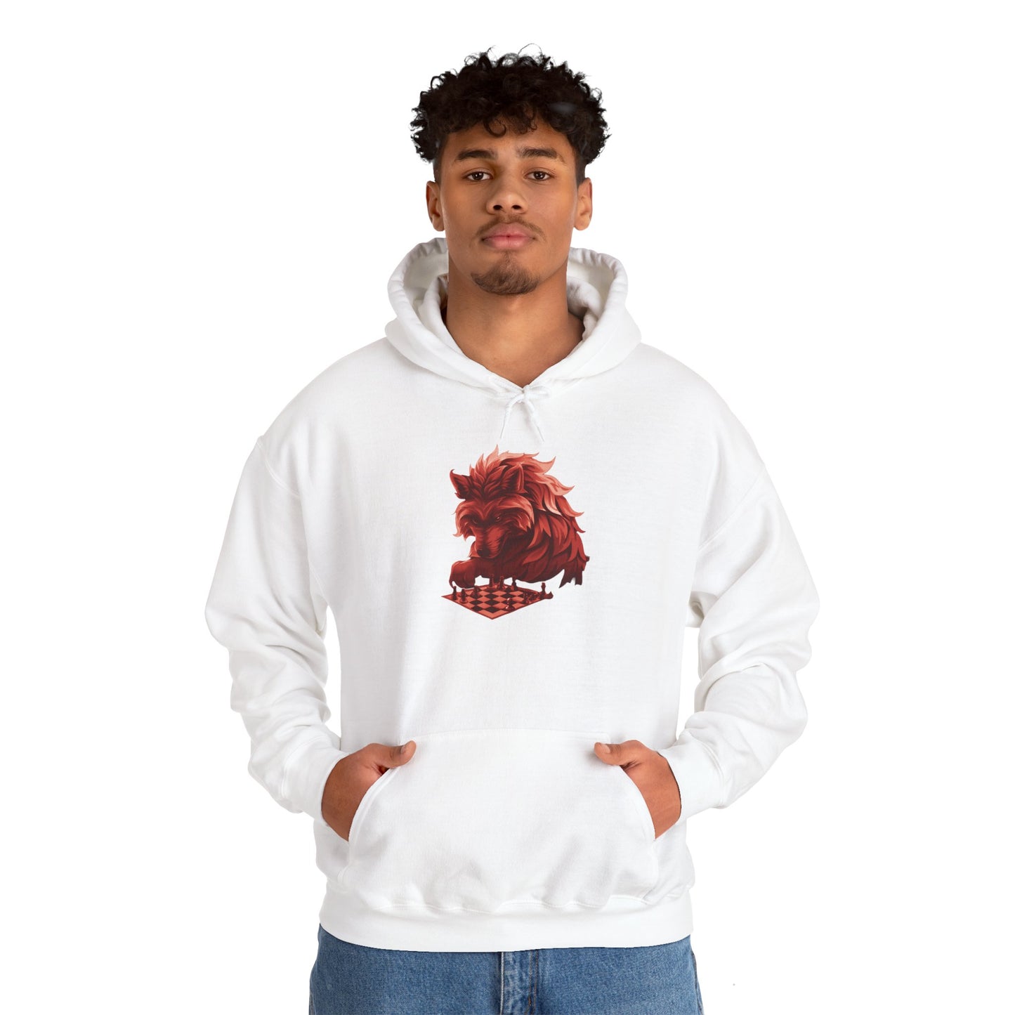 Wolf Playing Chess (Red Team) - Unisex Heavy Blend™ Hooded Sweatshirt