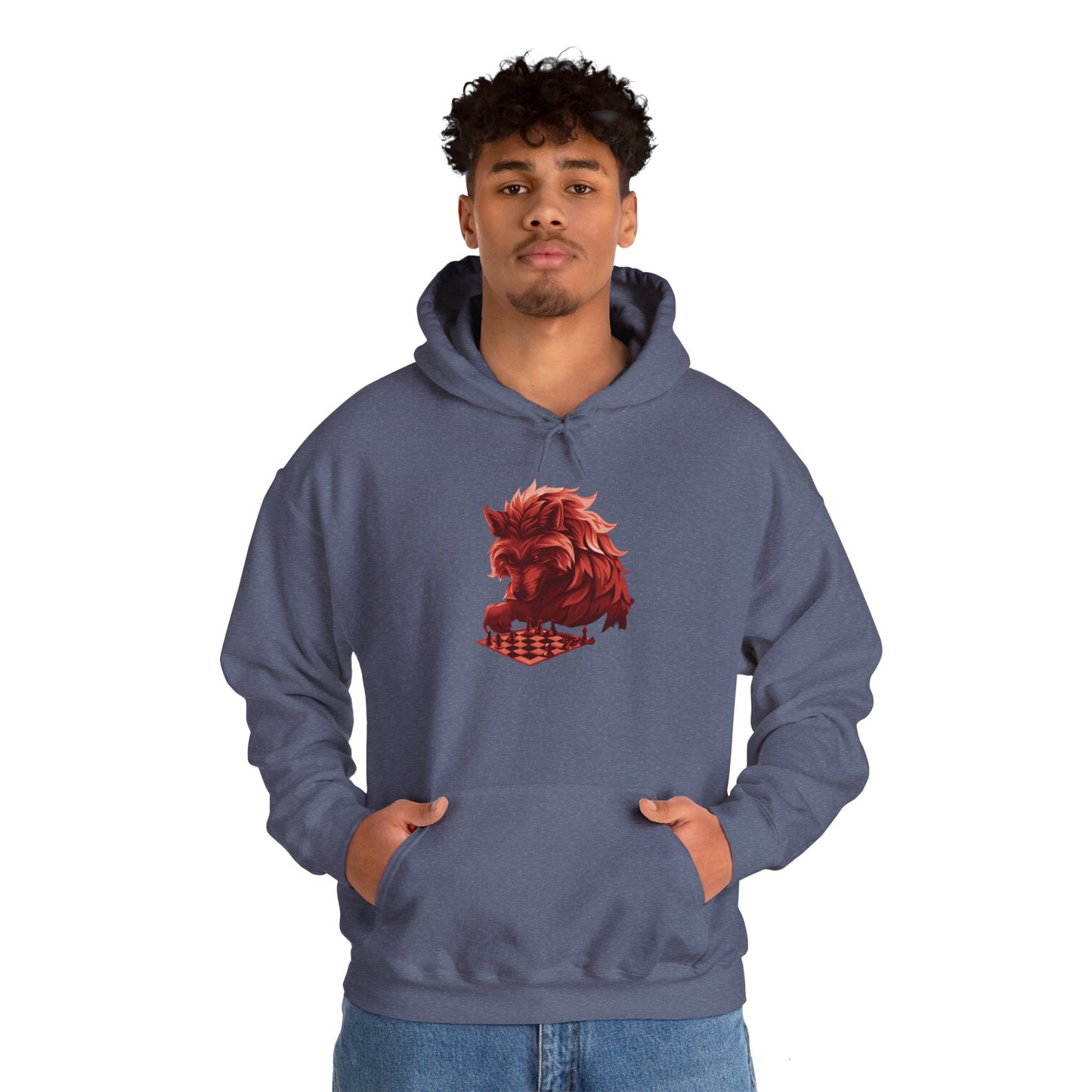 Wolf Playing Chess (Red Team) - Unisex Heavy Blend™ Hooded Sweatshirt