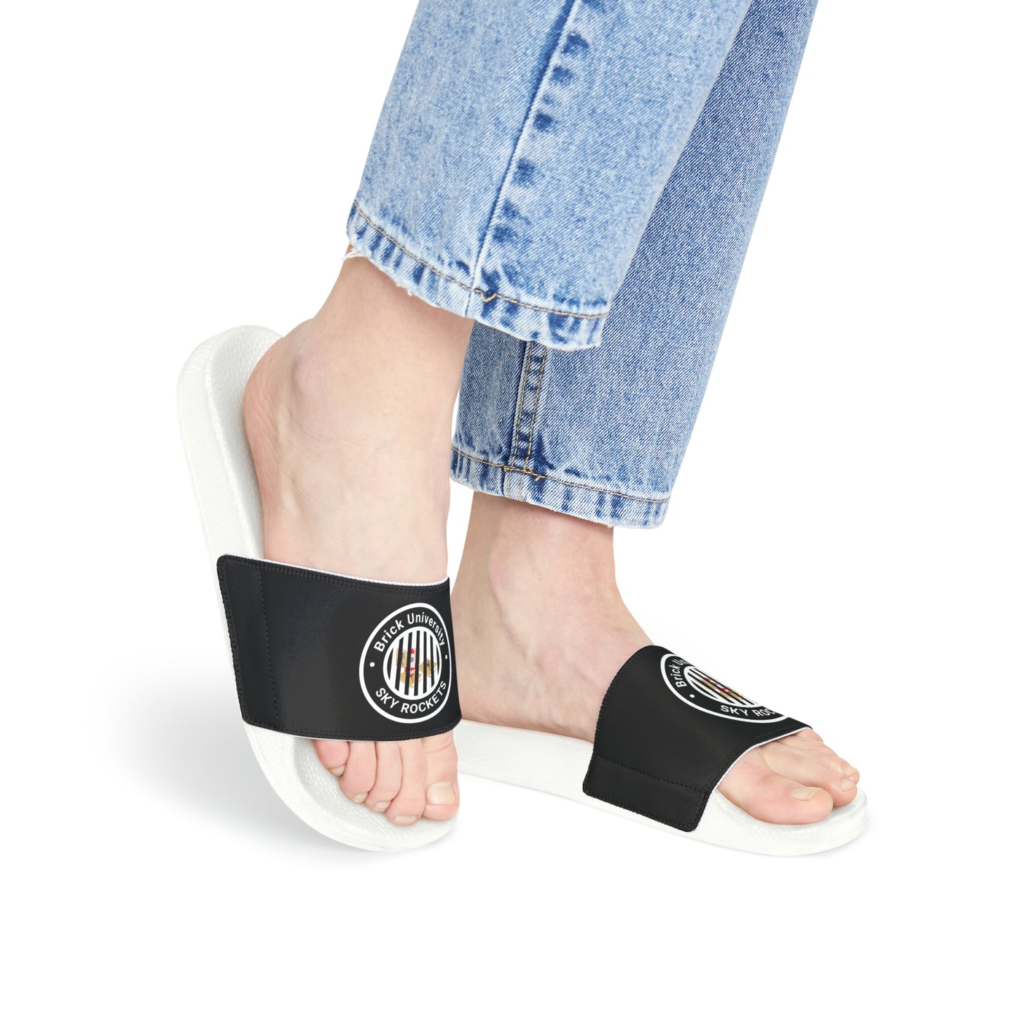 Brick University (Black Design Behind Bars) - Women's Slide Sandals