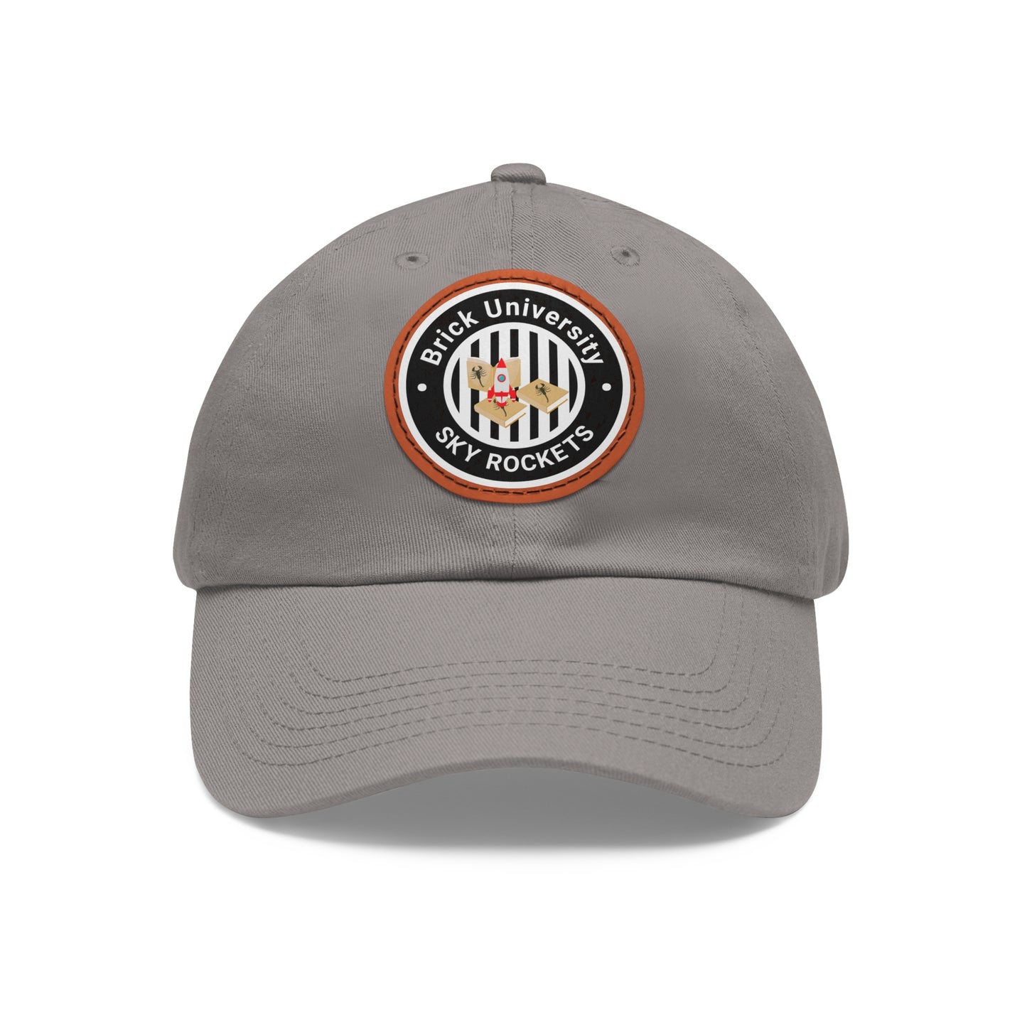 Brick University (Black Design) - Hat with Leather Patch (Round)