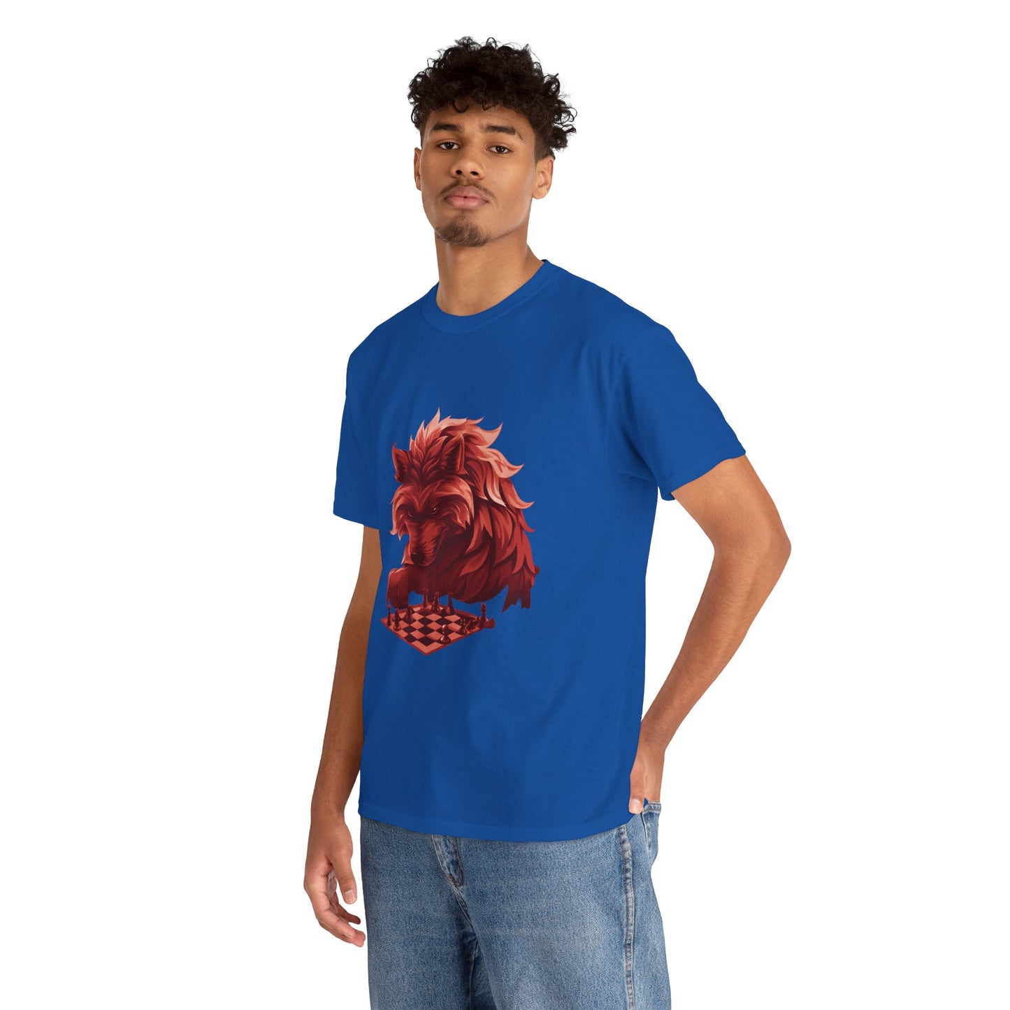 Wolf Playing Chess (Red Team) - Unisex Heavy Cotton Tee