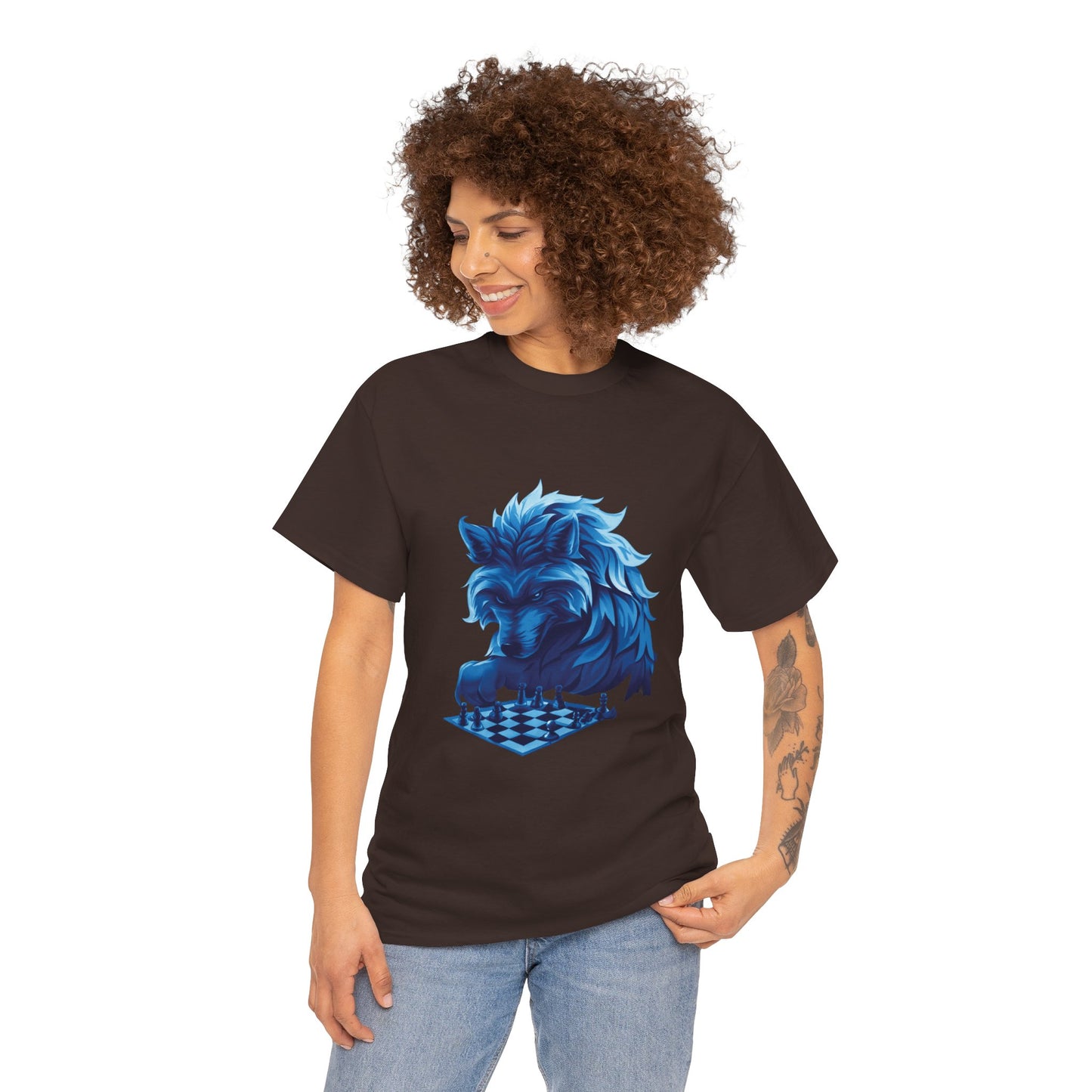 Wolf Playing Chess (Blue Team) - Unisex Heavy Cotton Tee