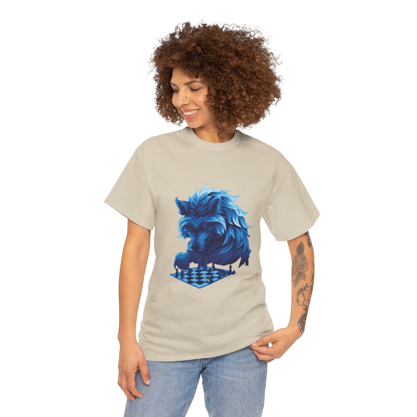 Wolf Playing Chess (Blue Team) - Unisex Heavy Cotton Tee