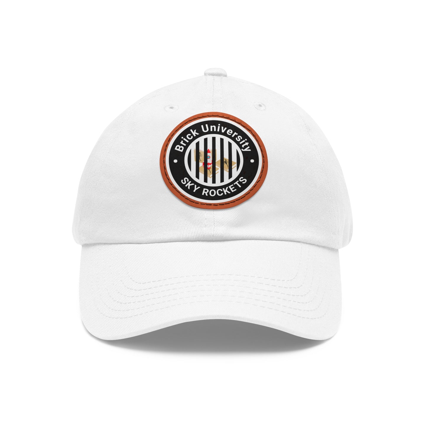 Brick University (Black Design Behind Bars) - Hat with Leather Patch (Round)