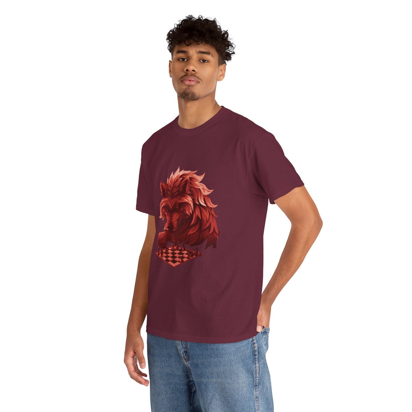 Wolf Playing Chess (Red Team) - Unisex Heavy Cotton Tee
