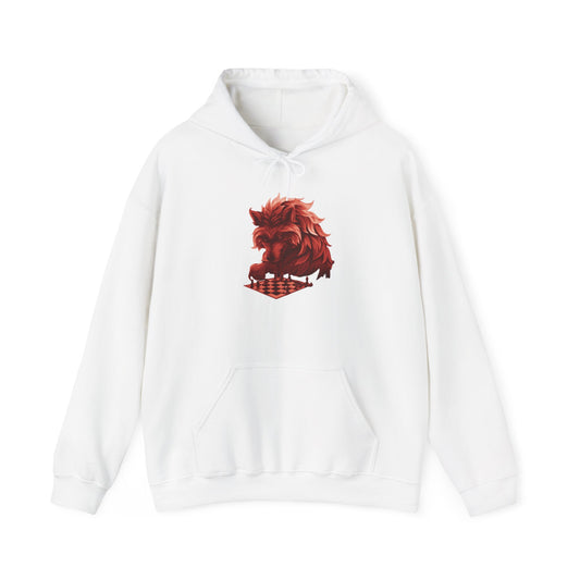 Wolf Playing Chess (Red Team) - Unisex Heavy Blend™ Hooded Sweatshirt
