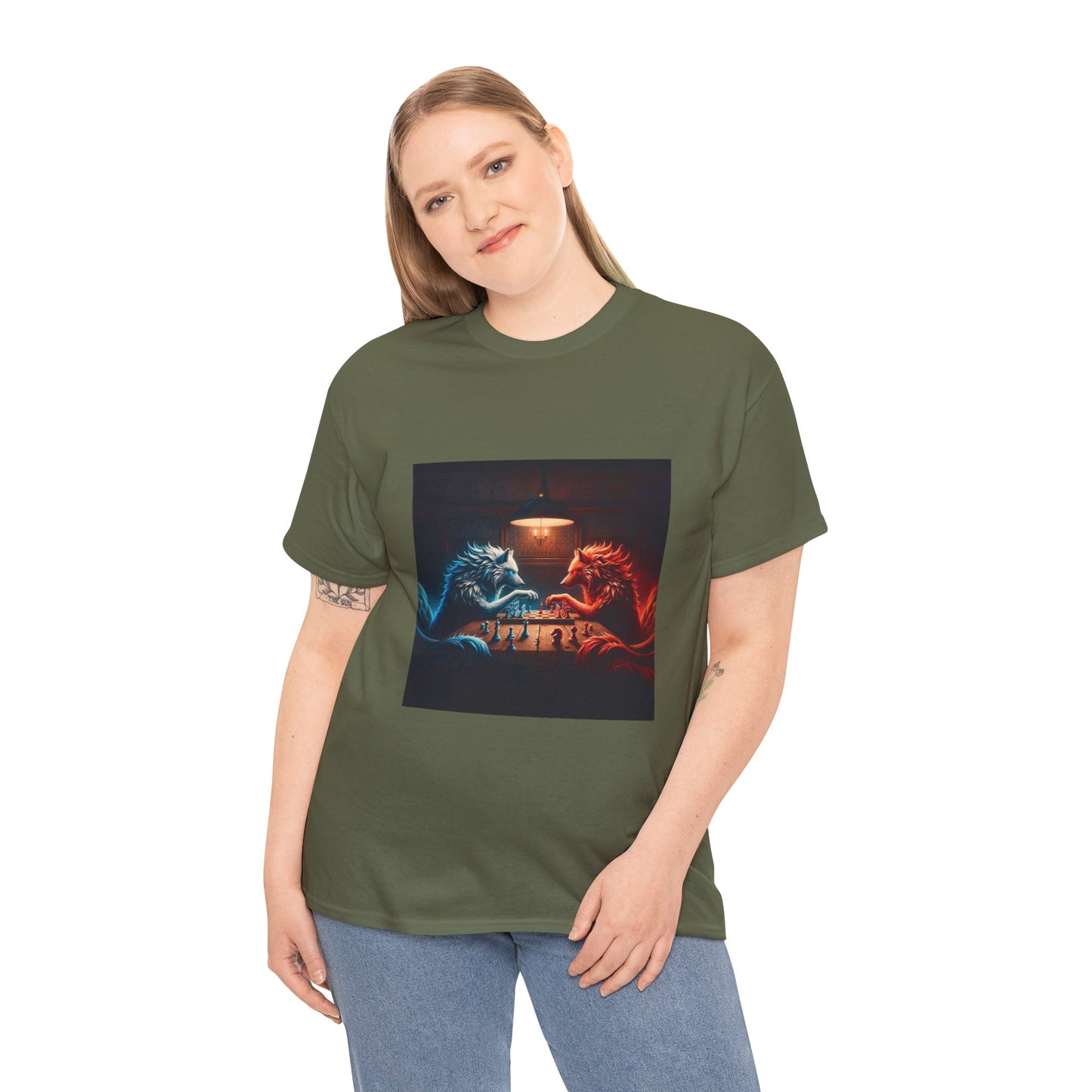 Wolves Playing Chess - Unisex Heavy Cotton Tee