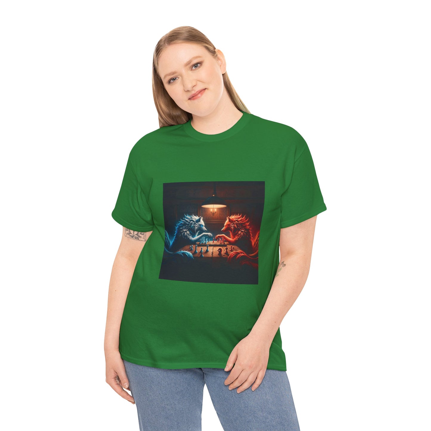 Wolves Playing Chess - Unisex Heavy Cotton Tee