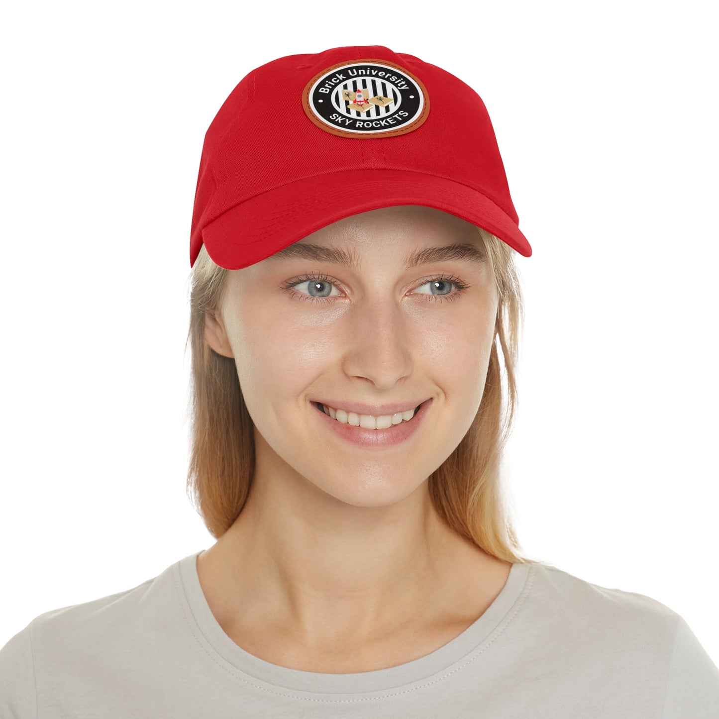 Brick University (Black Design) - Hat with Leather Patch (Round)