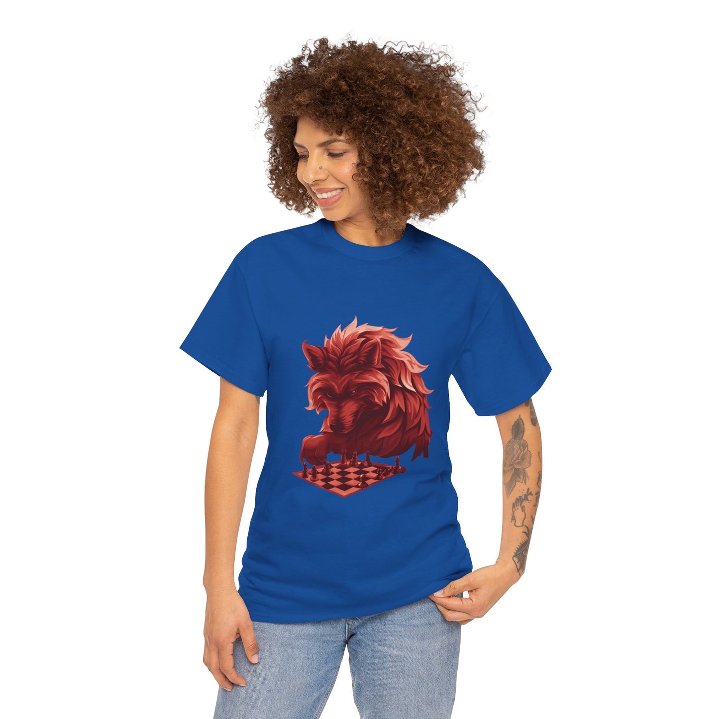 Wolf Playing Chess (Red Team) - Unisex Heavy Cotton Tee