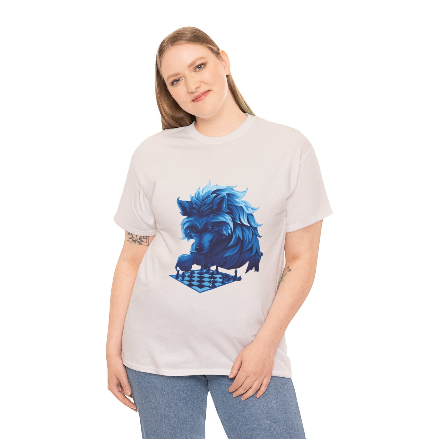 Wolf Playing Chess (Blue Team) - Unisex Heavy Cotton Tee