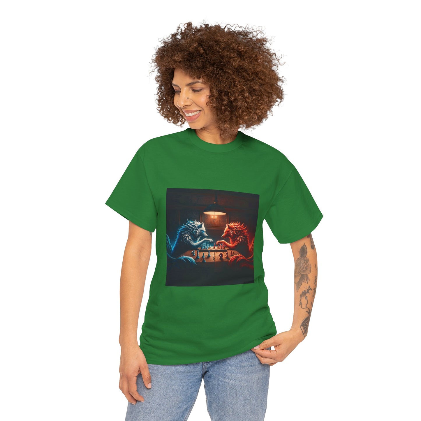 Wolves Playing Chess - Unisex Heavy Cotton Tee