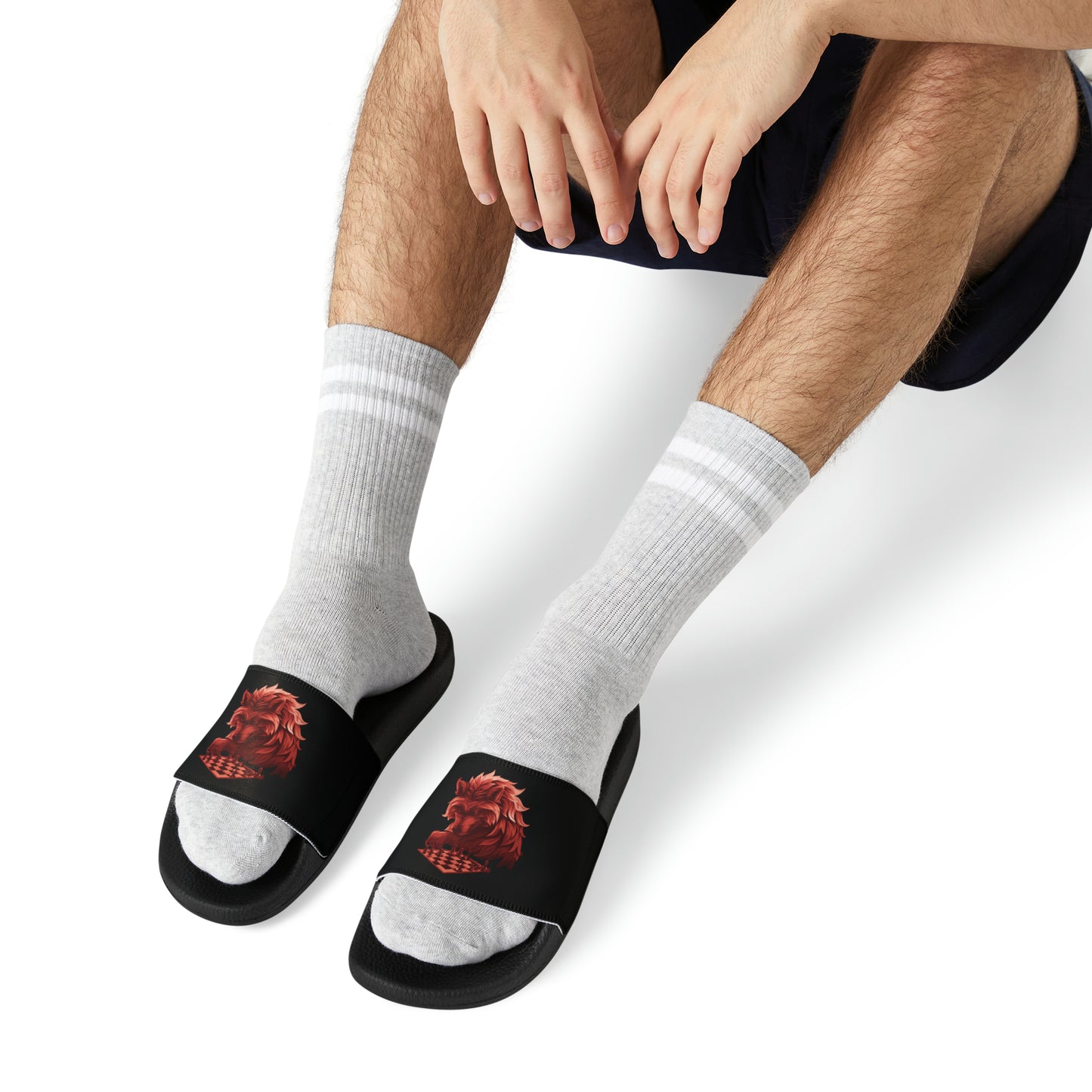 Wolf Playing Chess (Red Team) - Men's Slide Sandals