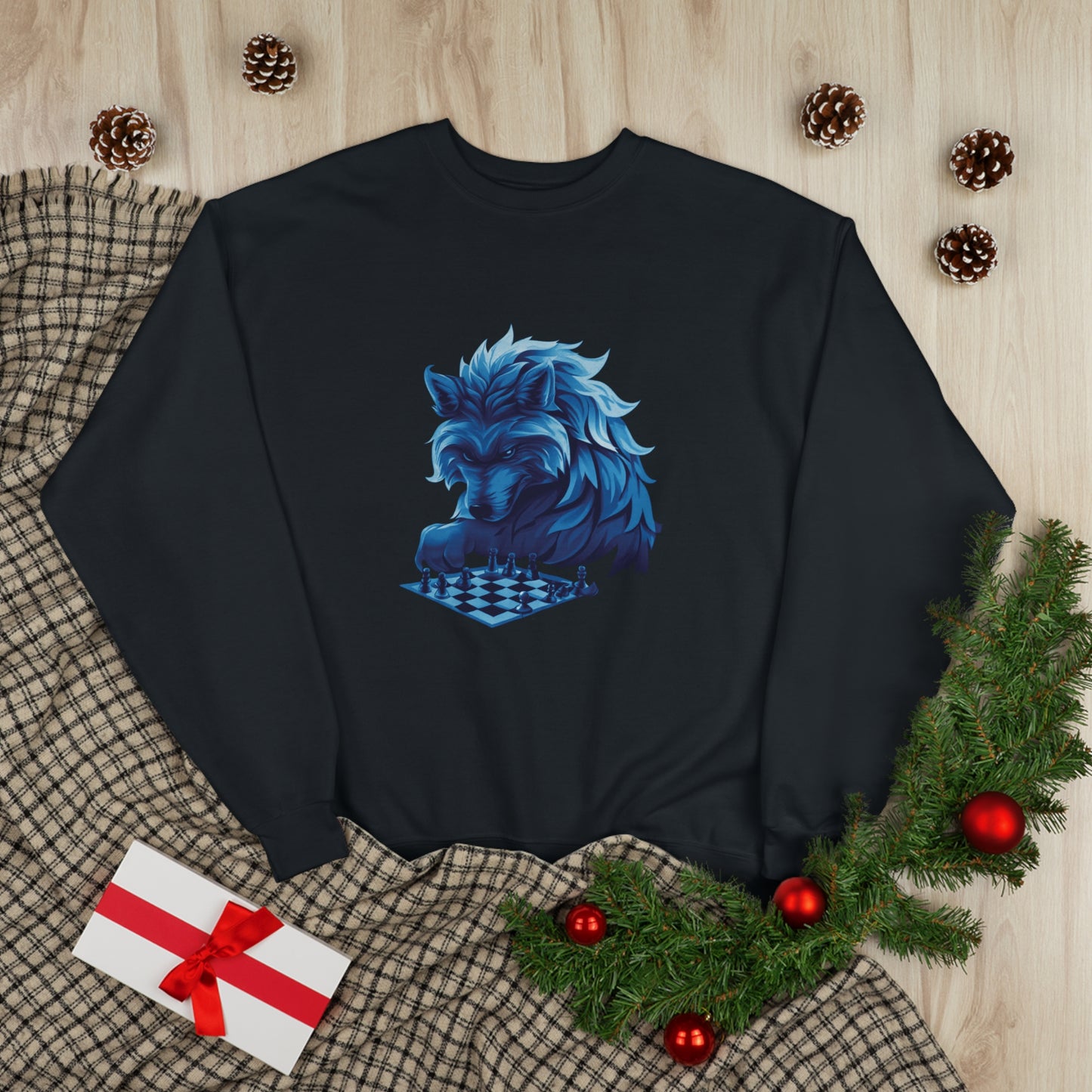 Wolf Playing Chess (Blue Team) - Unisex EcoSmart® Crewneck Sweatshirt