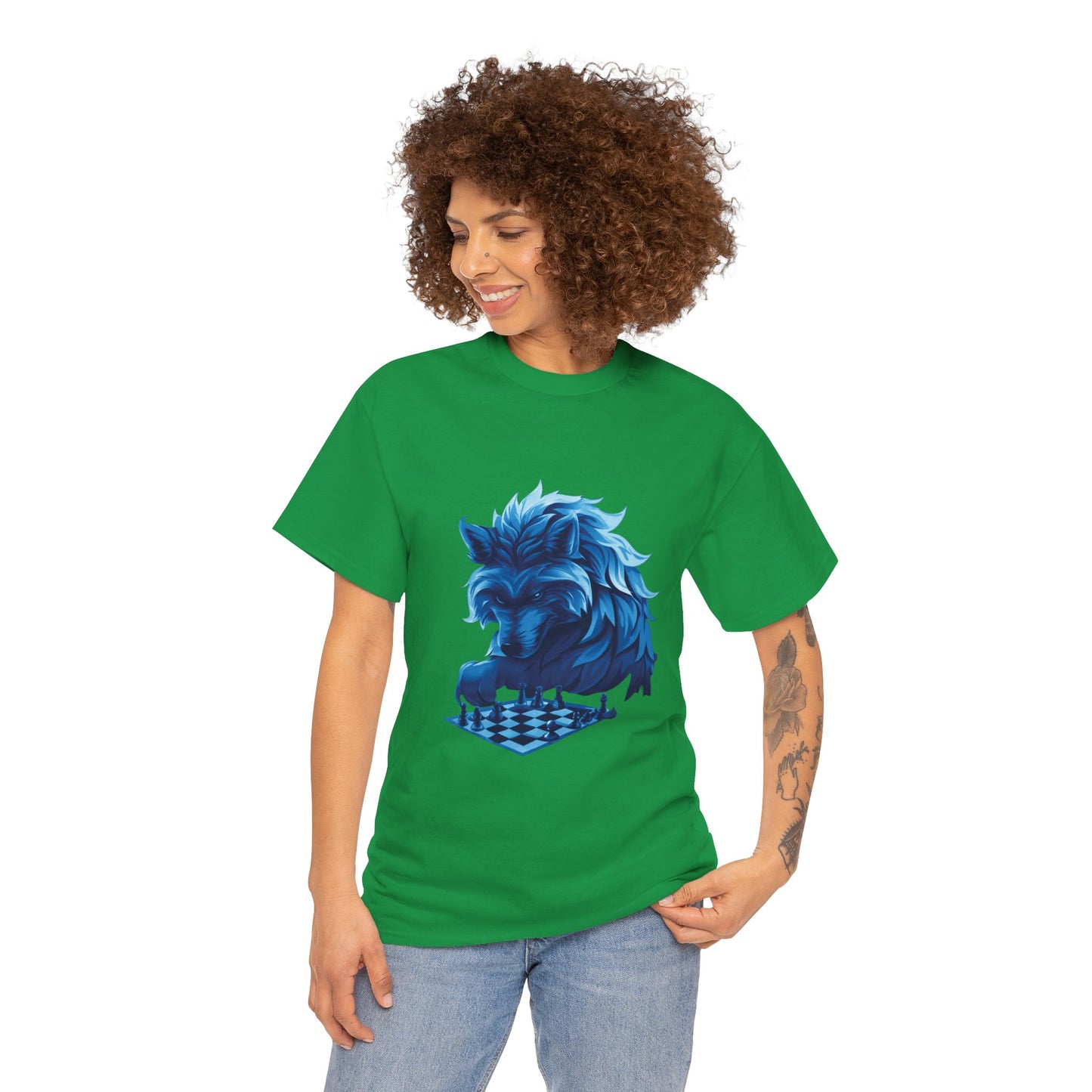 Wolf Playing Chess (Blue Team) - Unisex Heavy Cotton Tee
