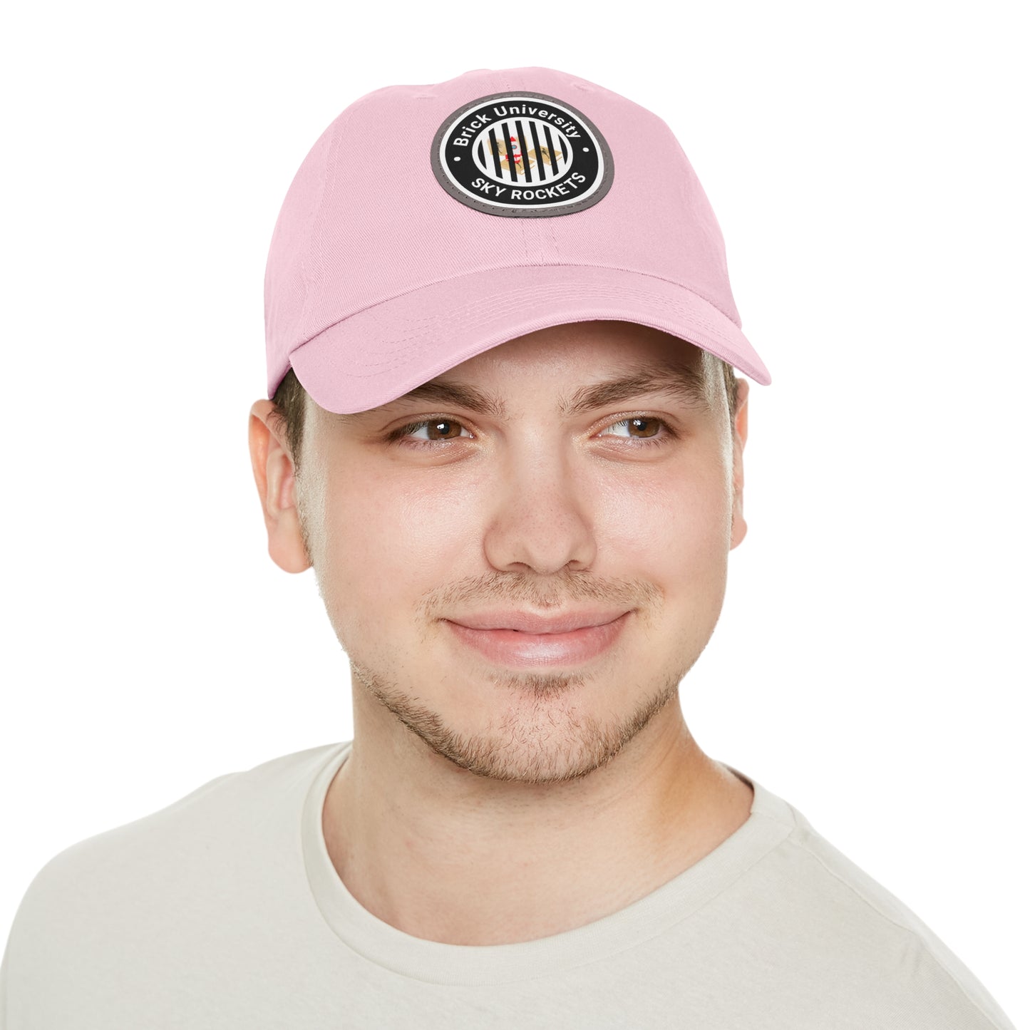 Brick University (Black Design Behind Bars) - Hat with Leather Patch (Round)