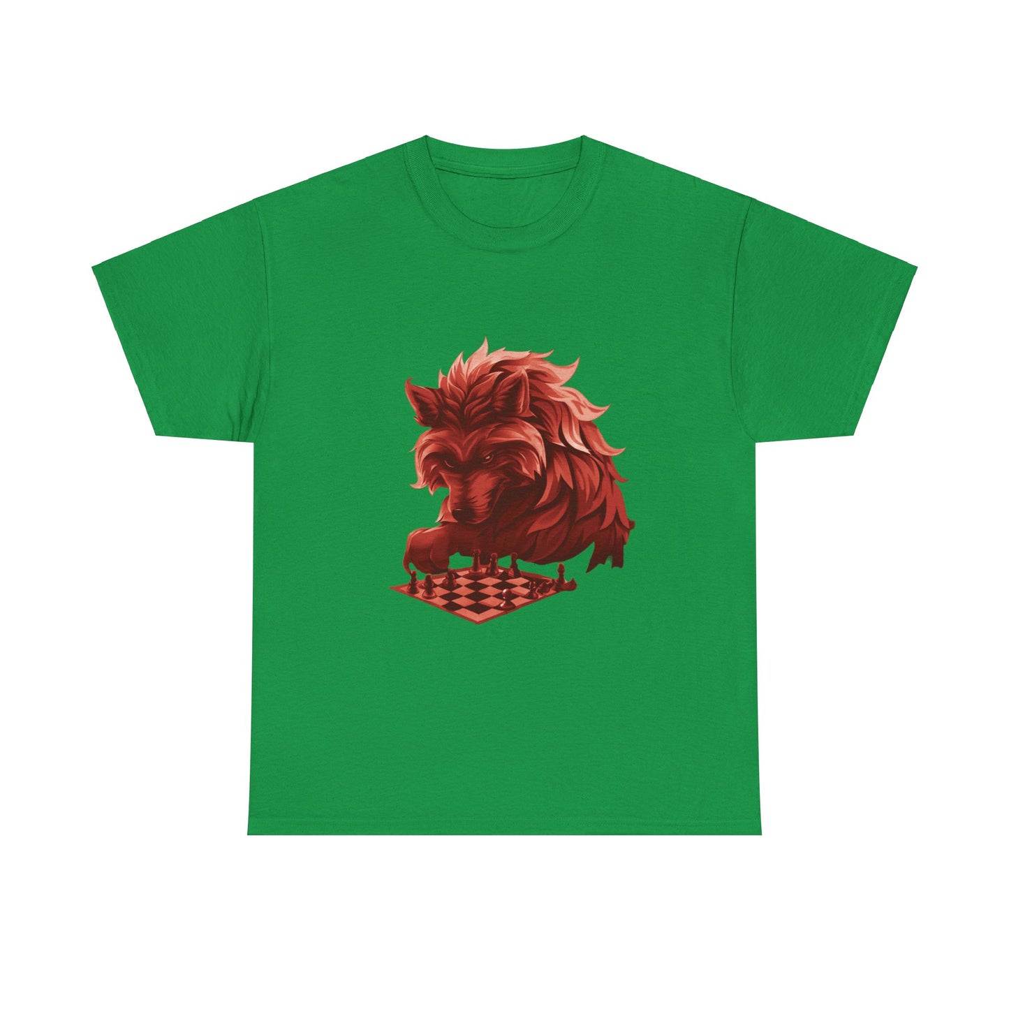 Wolf Playing Chess (Red Team) - Unisex Heavy Cotton Tee