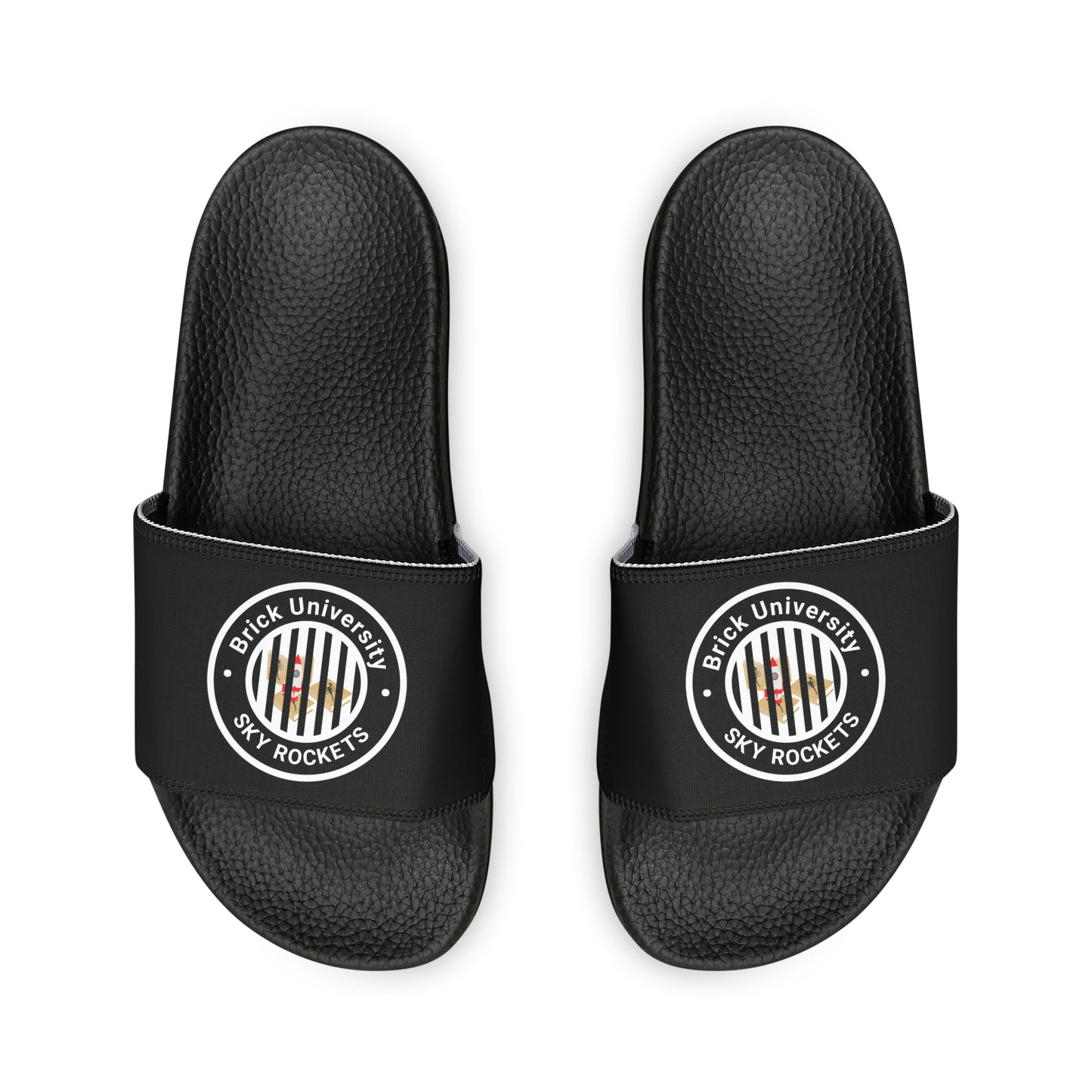 Brick University (Black Design Behind Bars) - Women's Slide Sandals