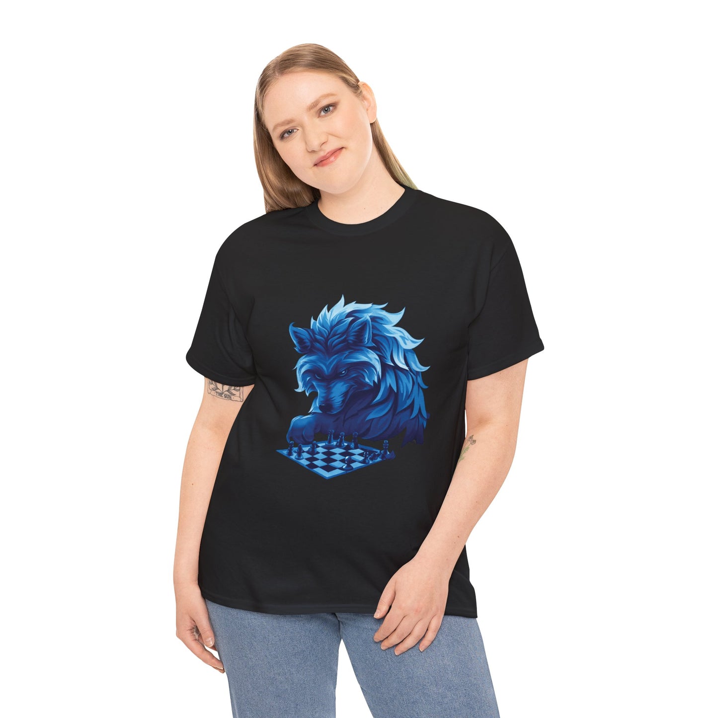 Wolf Playing Chess (Blue Team) - Unisex Heavy Cotton Tee