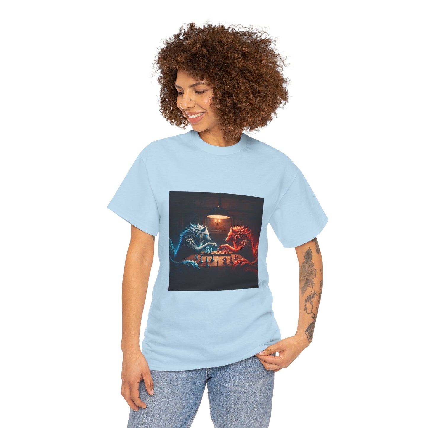 Wolves Playing Chess - Unisex Heavy Cotton Tee