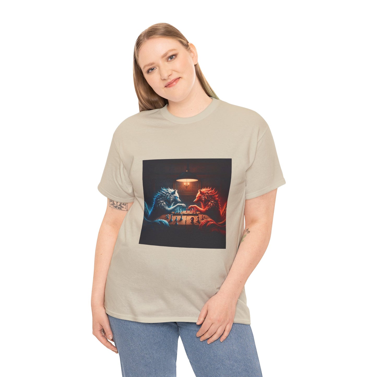 Wolves Playing Chess - Unisex Heavy Cotton Tee