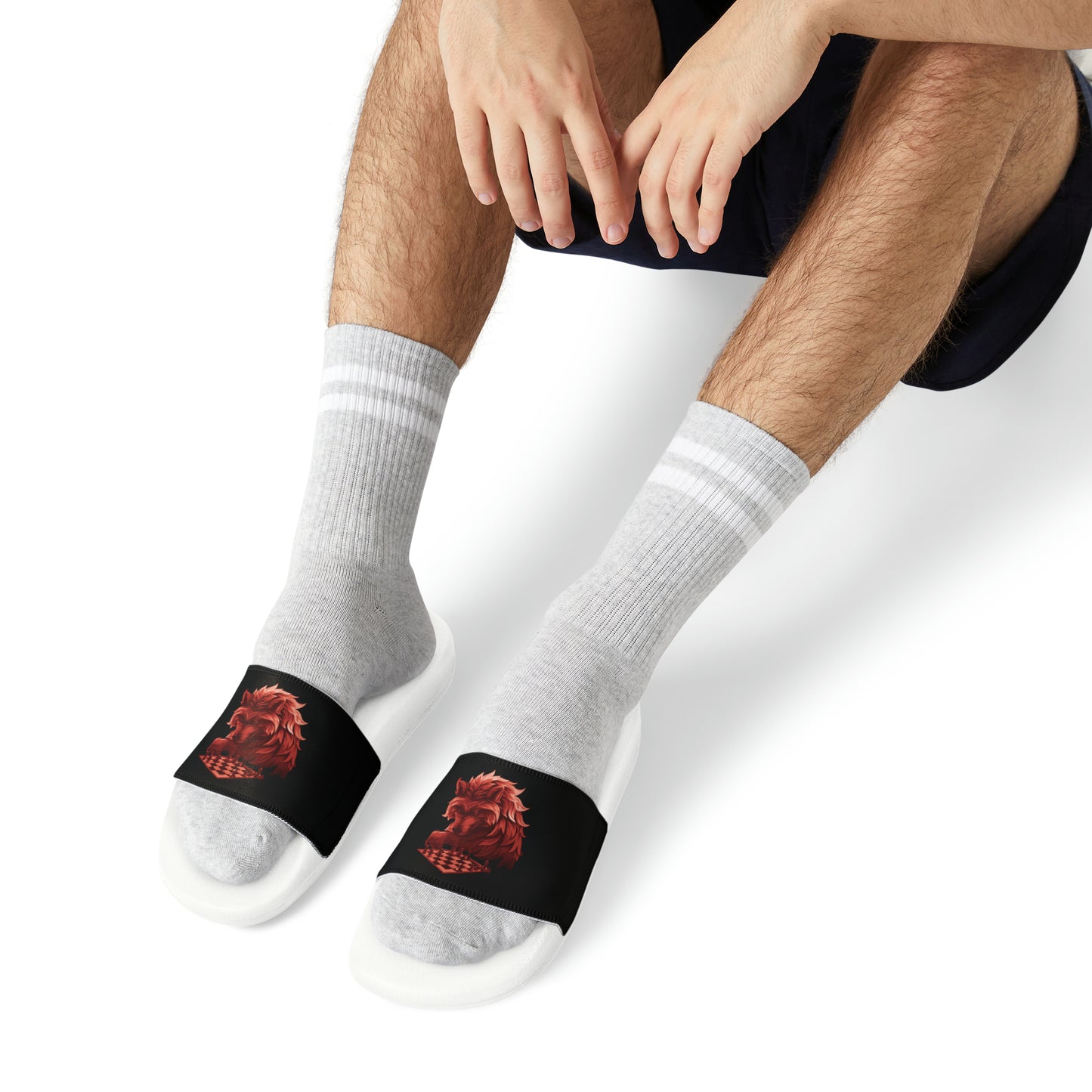 Wolf Playing Chess (Red Team) - Men's Slide Sandals