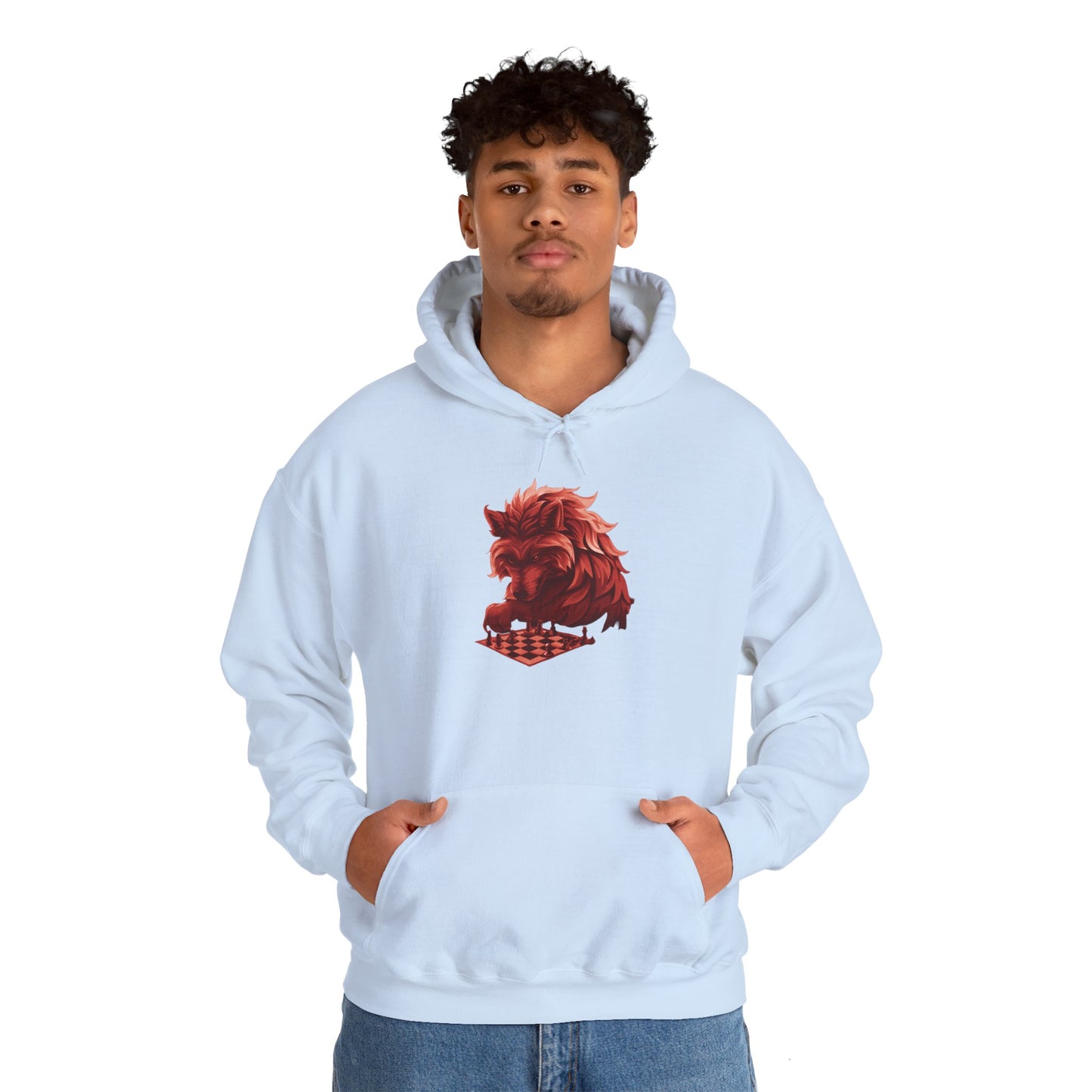 Wolf Playing Chess (Red Team) - Unisex Heavy Blend™ Hooded Sweatshirt