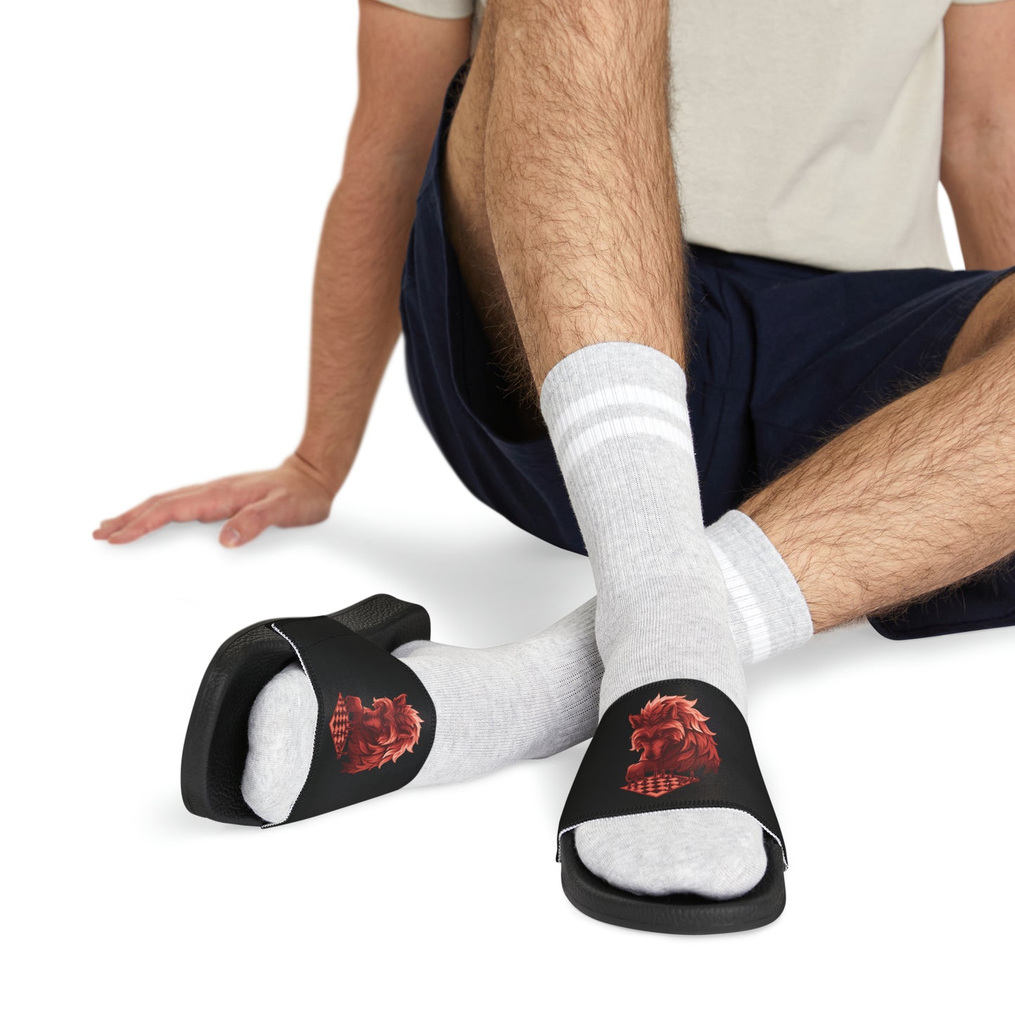 Wolf Playing Chess (Red Team) - Men's Slide Sandals