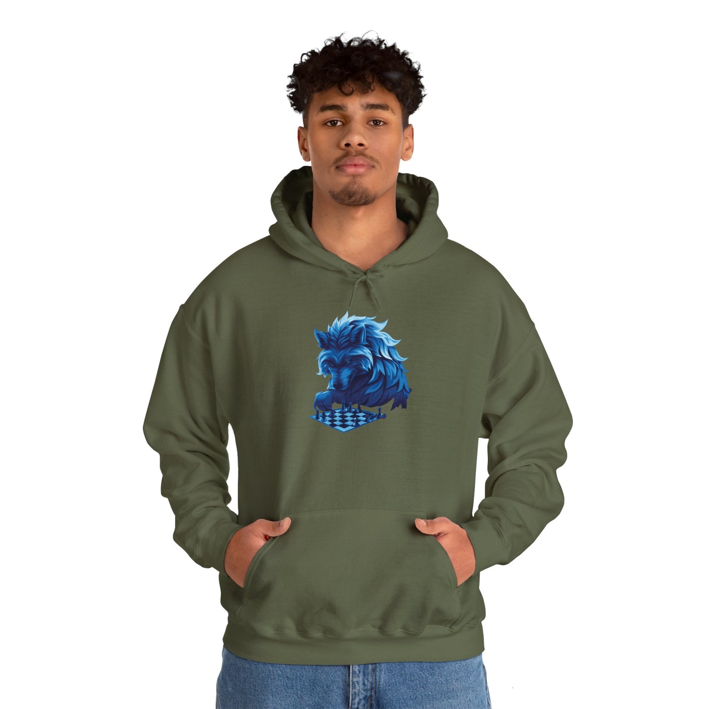 Wolf Playing Chess (Blue Team) - Unisex Heavy Blend™ Hooded Sweatshirt