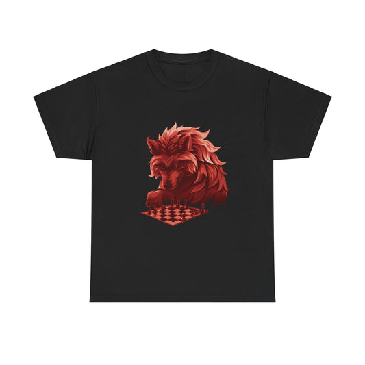 Wolf Playing Chess (Red Team) - Unisex Heavy Cotton Tee