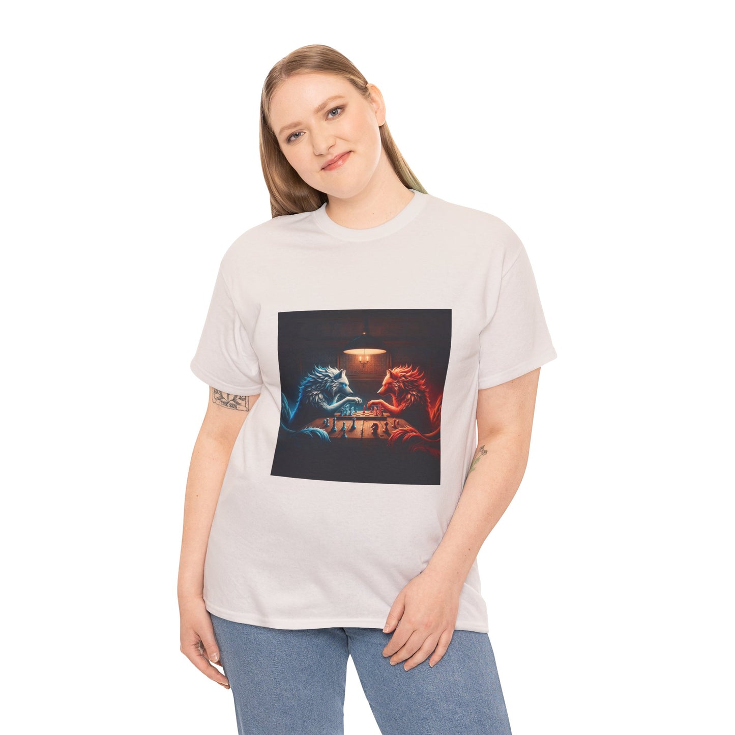 Wolves Playing Chess - Unisex Heavy Cotton Tee