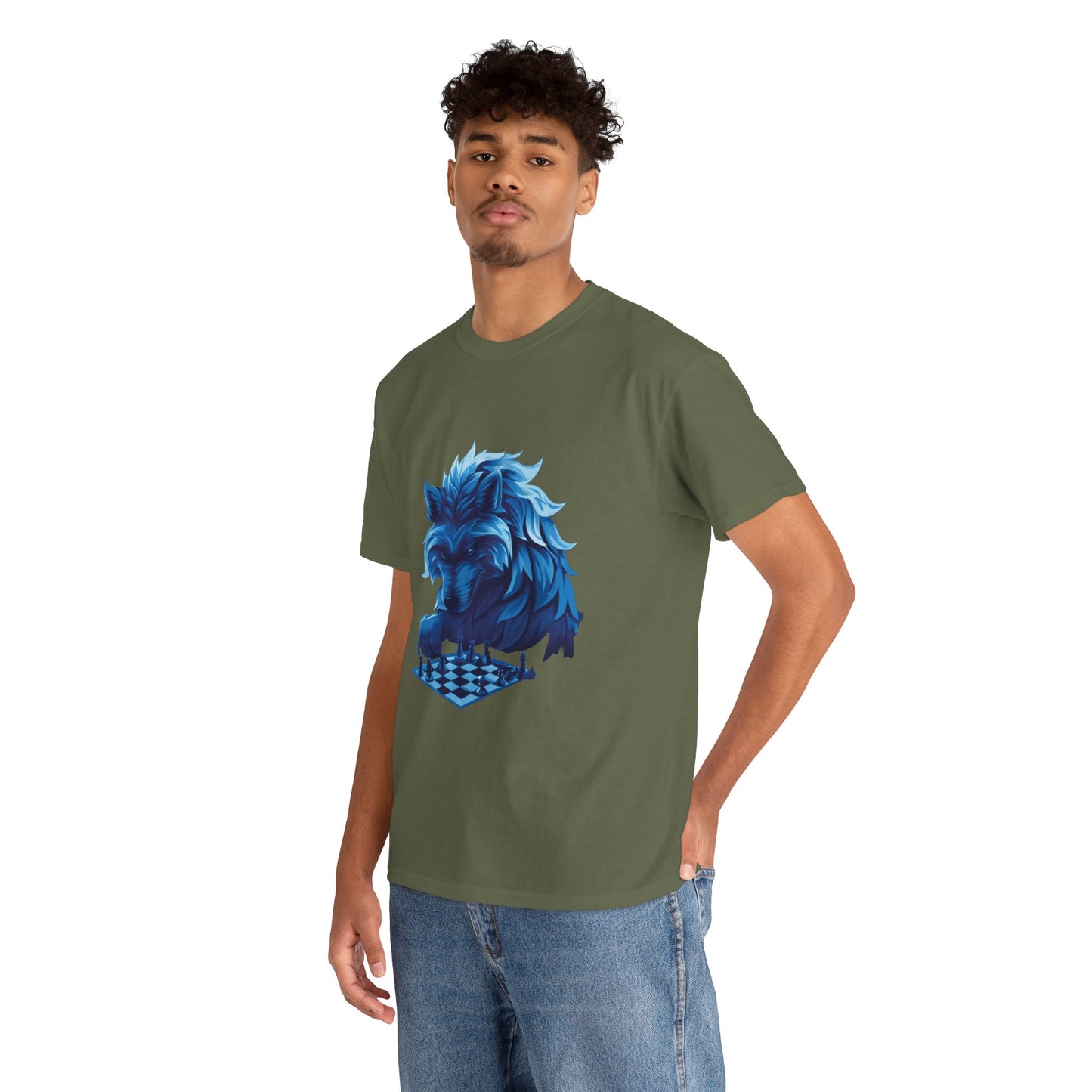 Wolf Playing Chess (Blue Team) - Unisex Heavy Cotton Tee