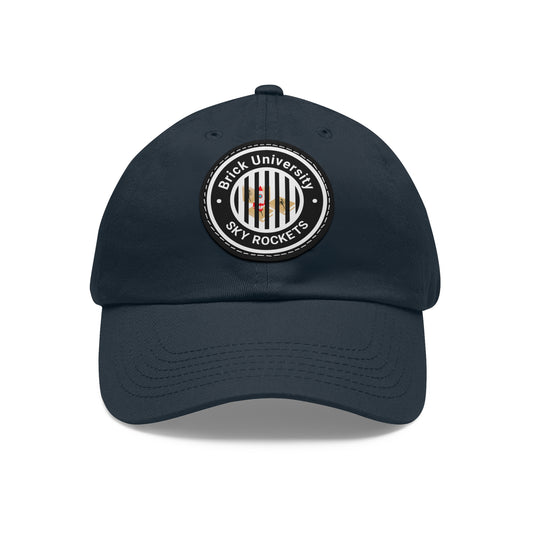 Brick University (Black Design Behind Bars) - Hat with Leather Patch (Round)