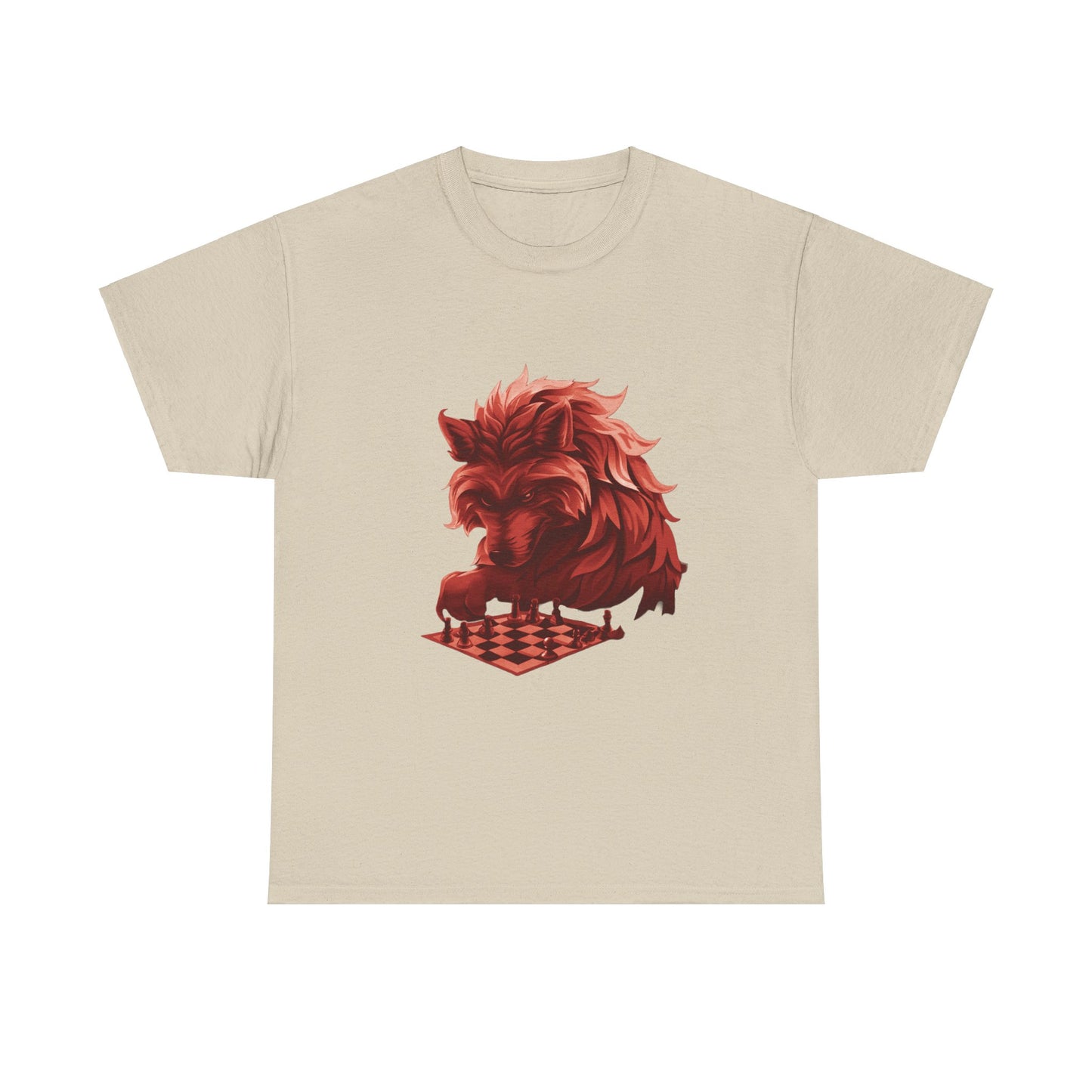Wolf Playing Chess (Red Team) - Unisex Heavy Cotton Tee