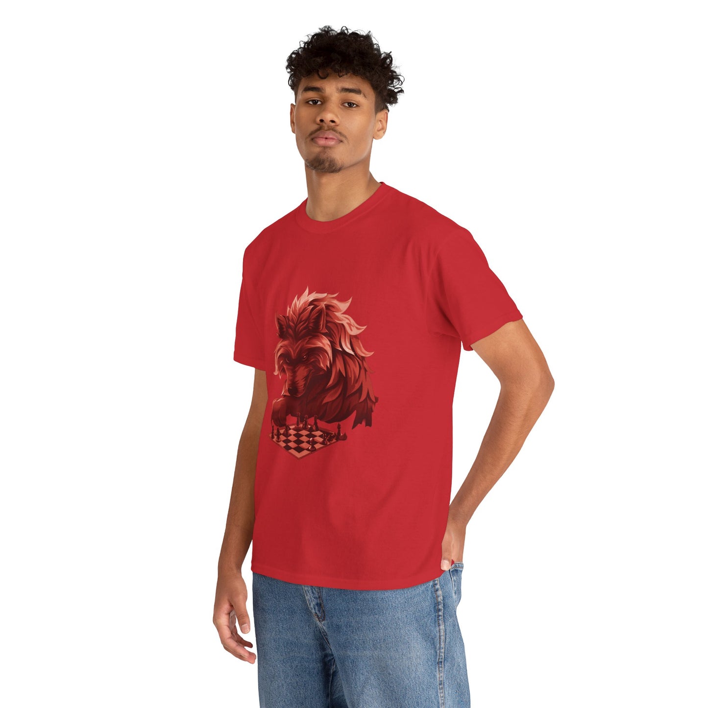 Wolf Playing Chess (Red Team) - Unisex Heavy Cotton Tee