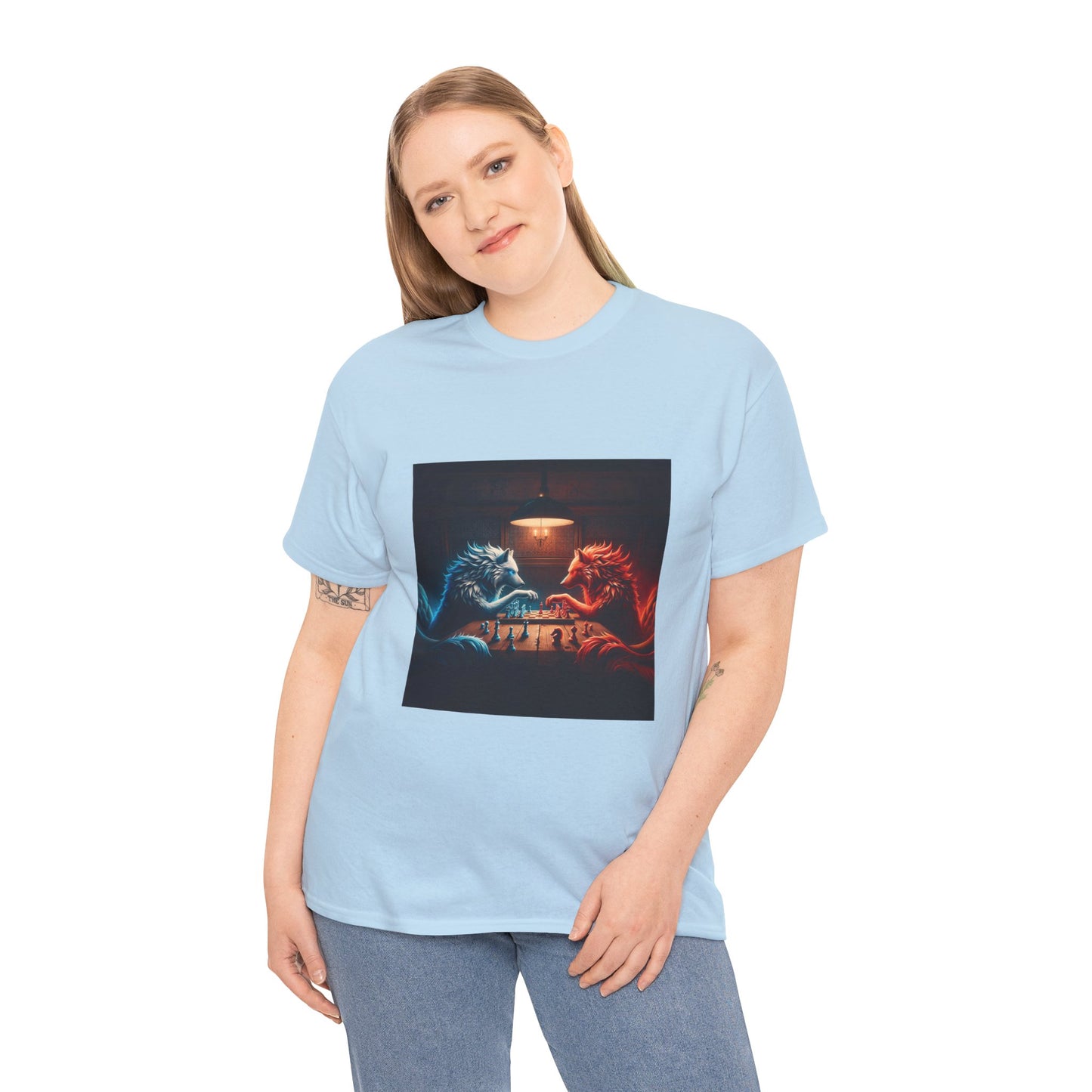 Wolves Playing Chess - Unisex Heavy Cotton Tee