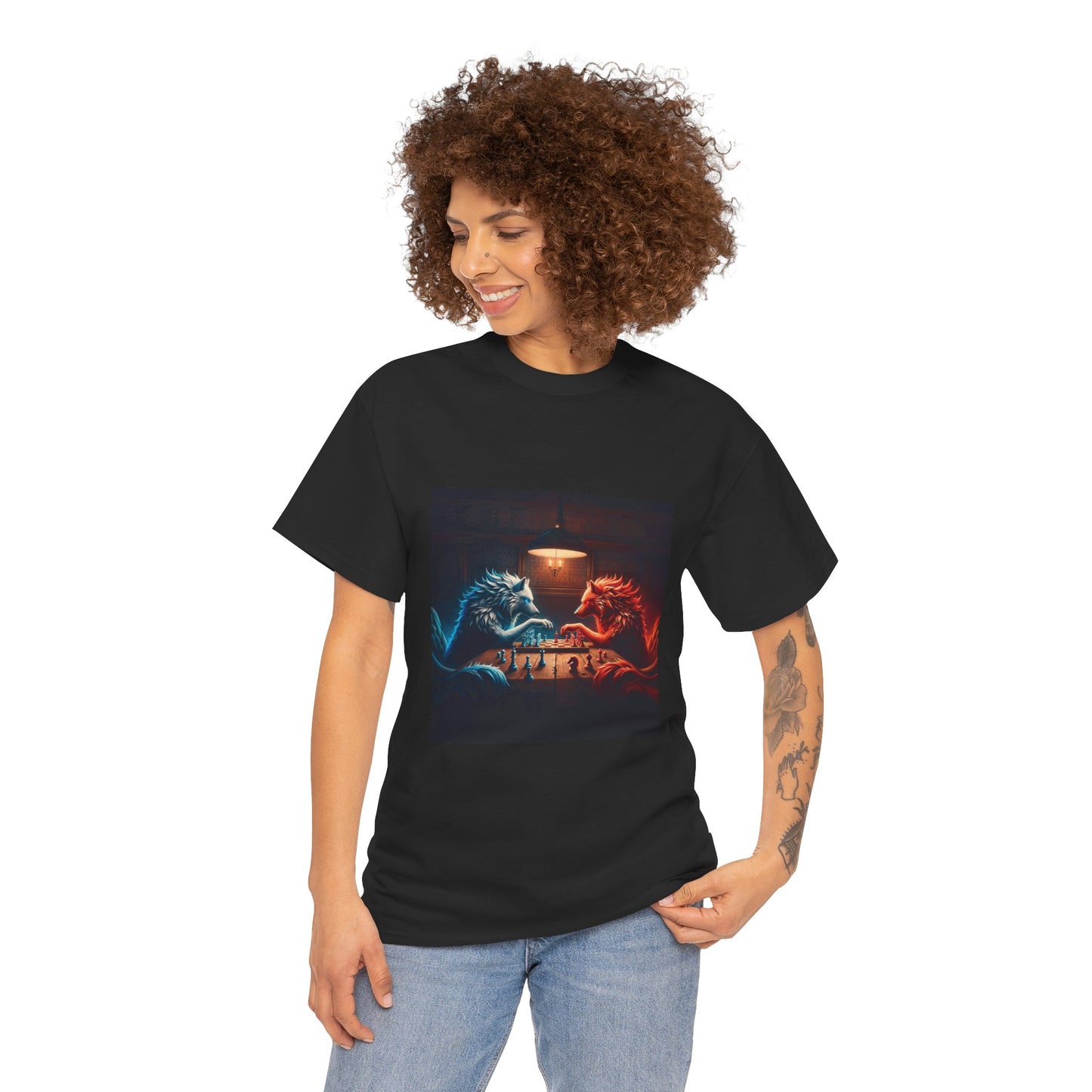 Wolves Playing Chess - Unisex Heavy Cotton Tee