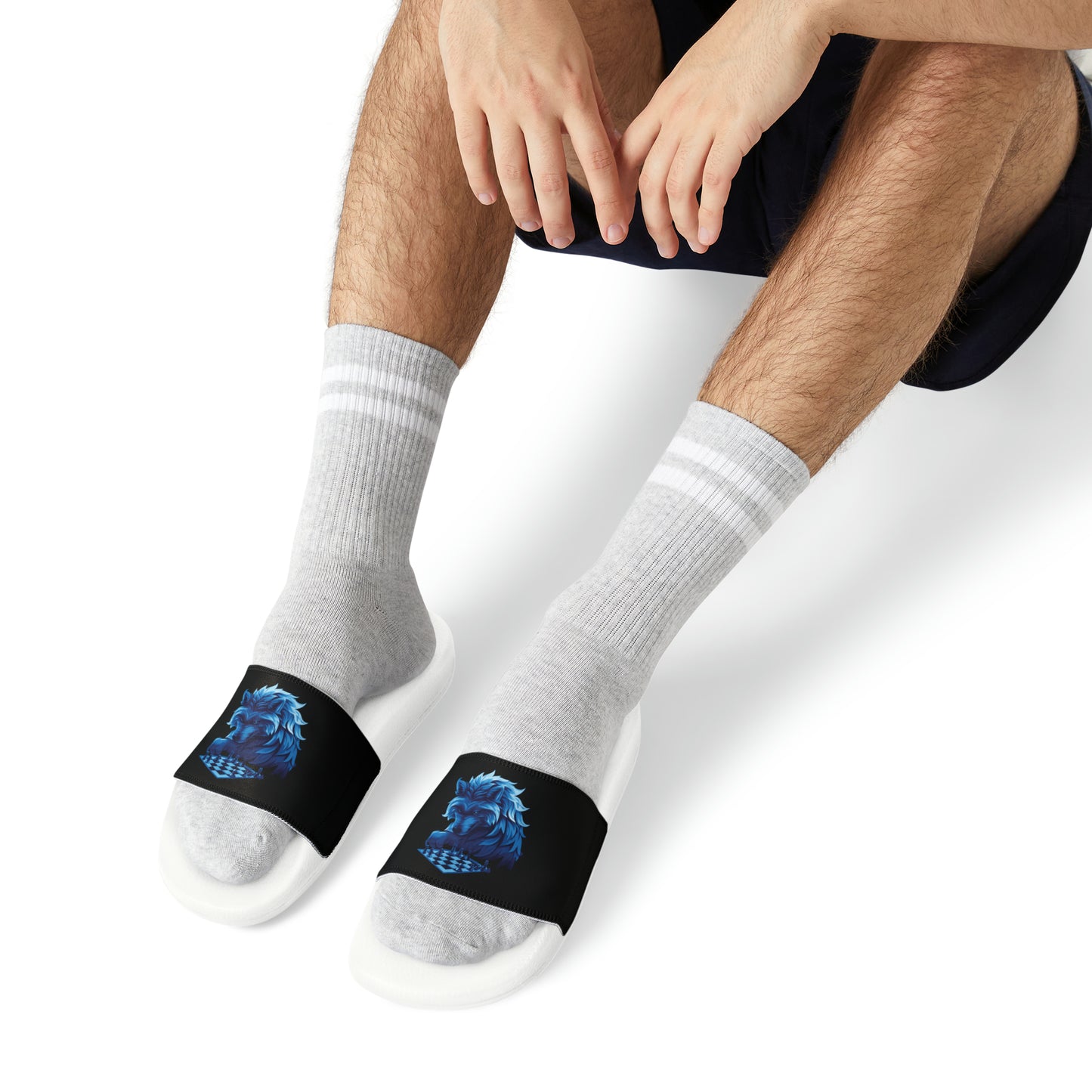 Wolf Playing Chess (Blue Team) - Men's Slide Sandals