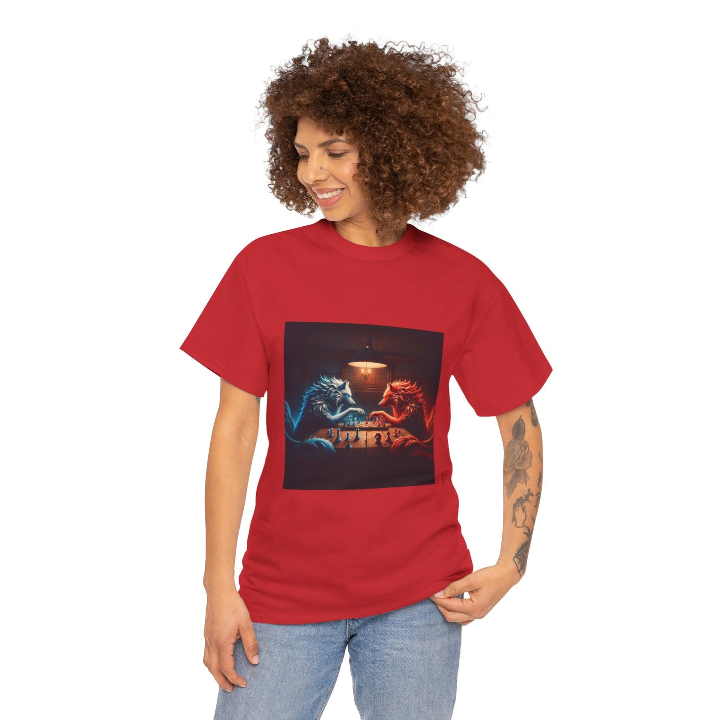 Wolves Playing Chess - Unisex Heavy Cotton Tee