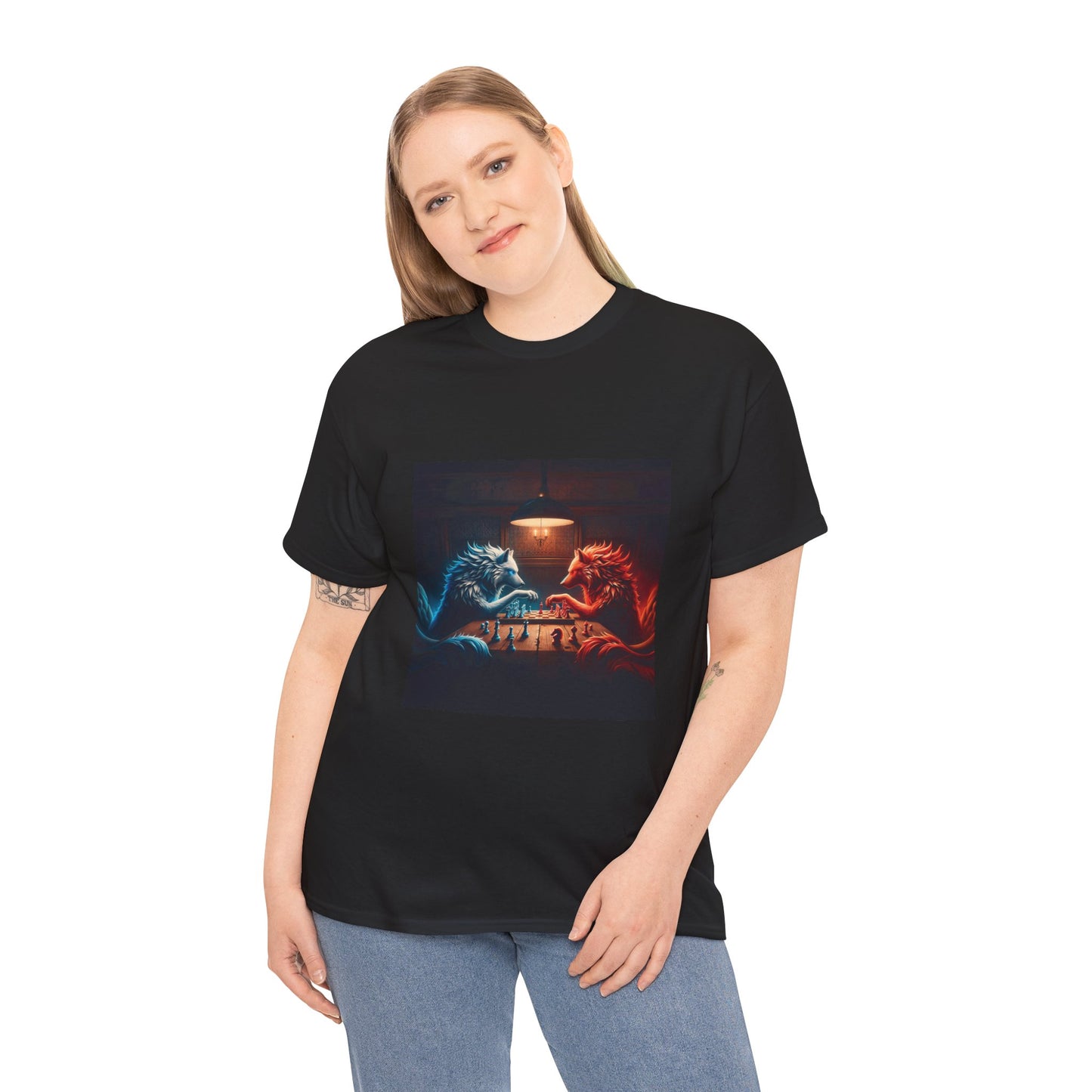 Wolves Playing Chess - Unisex Heavy Cotton Tee
