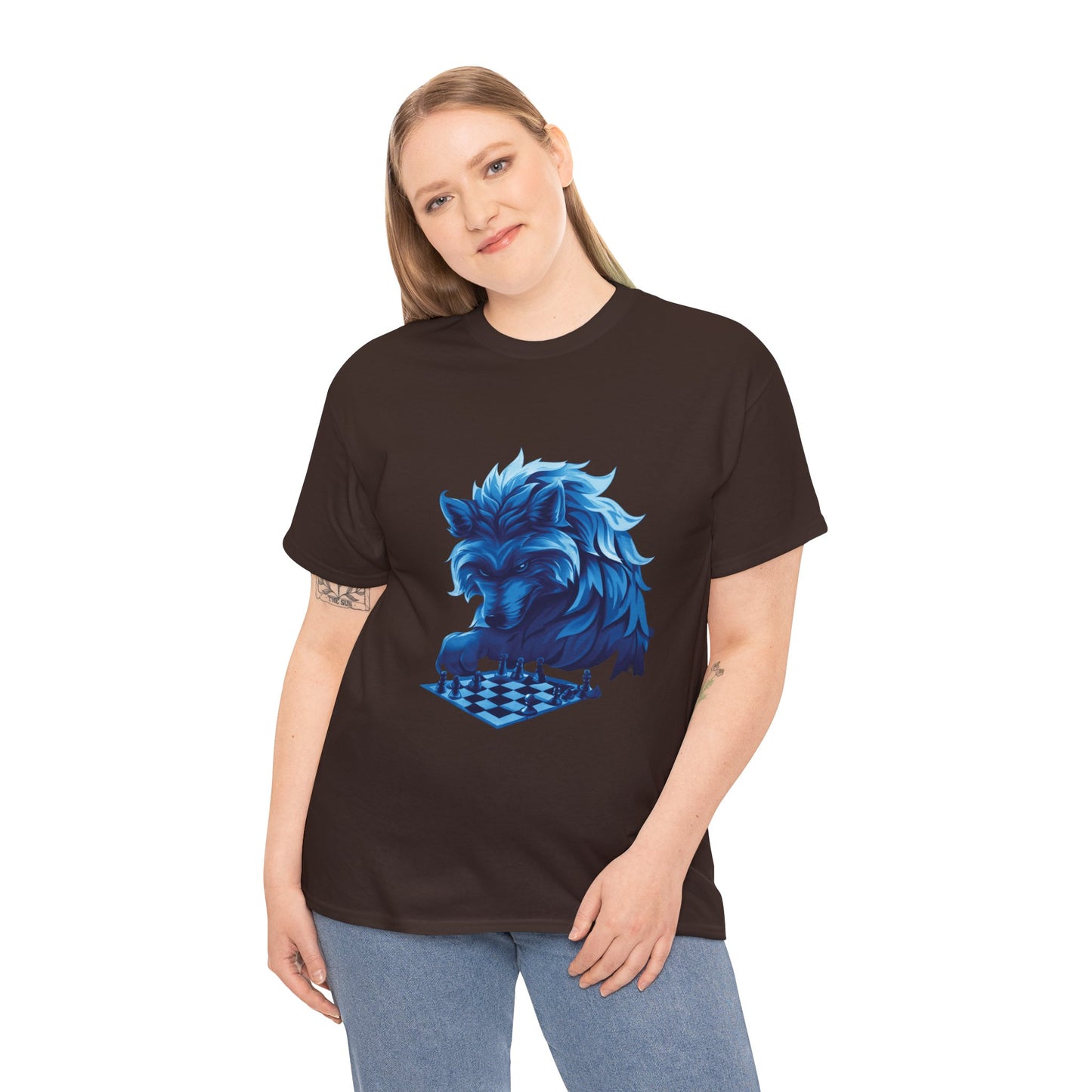 Wolf Playing Chess (Blue Team) - Unisex Heavy Cotton Tee