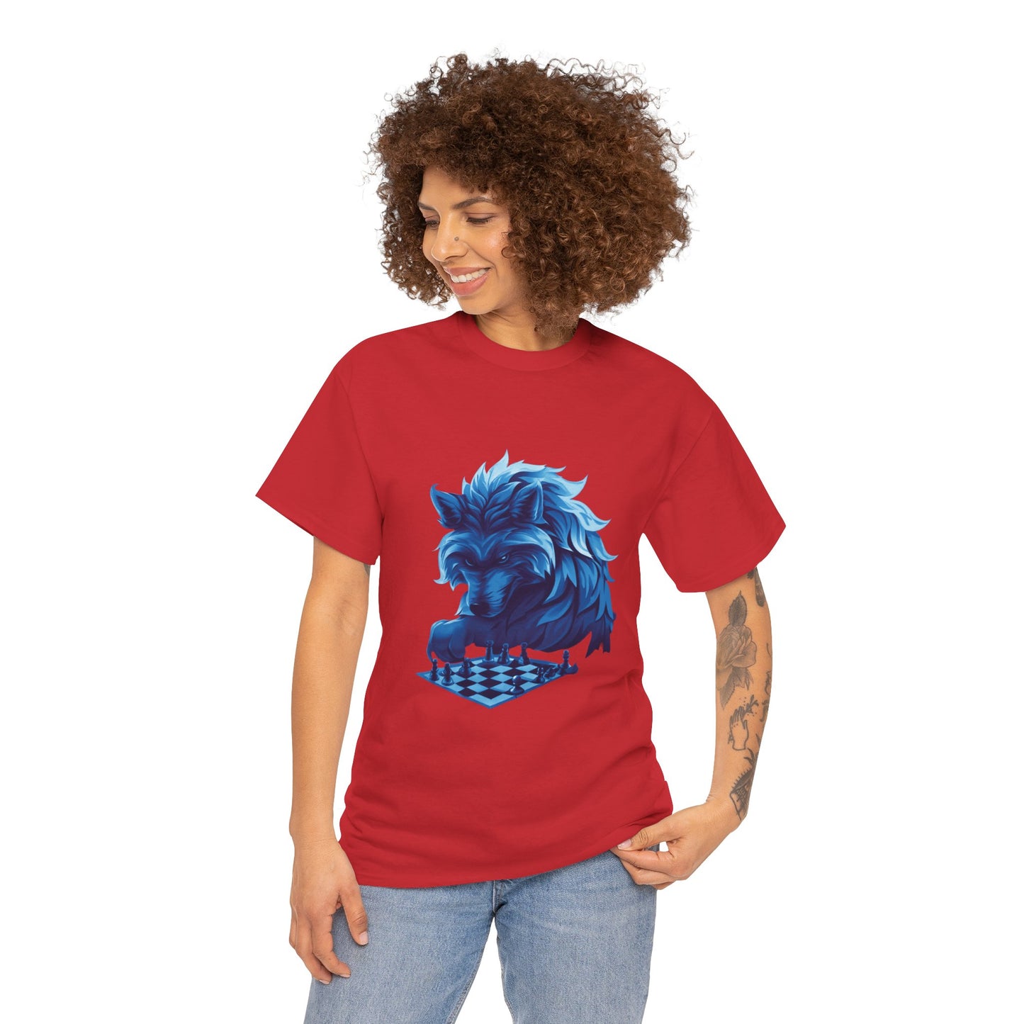 Wolf Playing Chess (Blue Team) - Unisex Heavy Cotton Tee