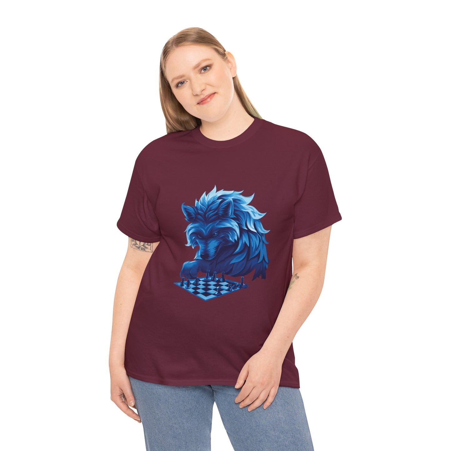 Wolf Playing Chess (Blue Team) - Unisex Heavy Cotton Tee