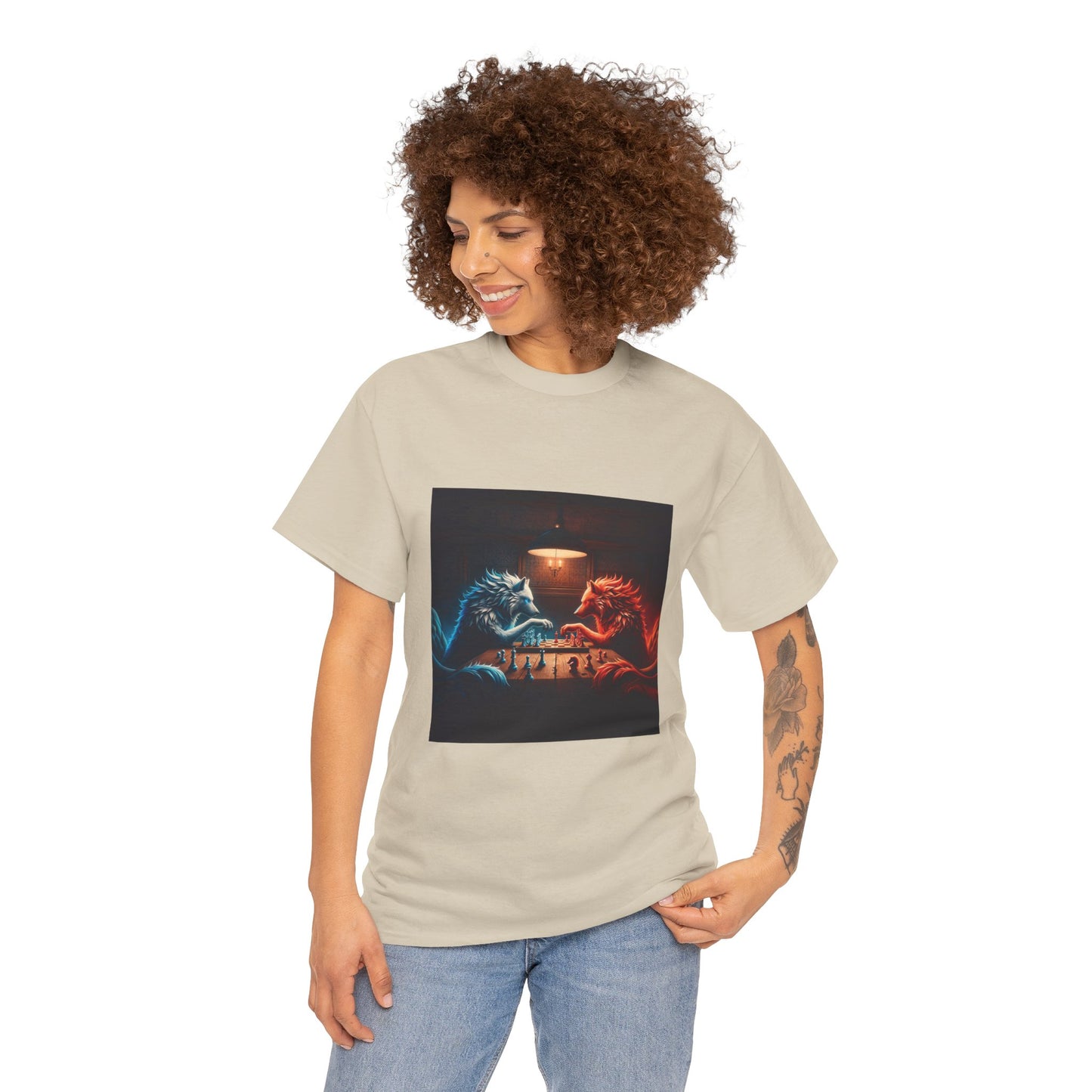 Wolves Playing Chess - Unisex Heavy Cotton Tee